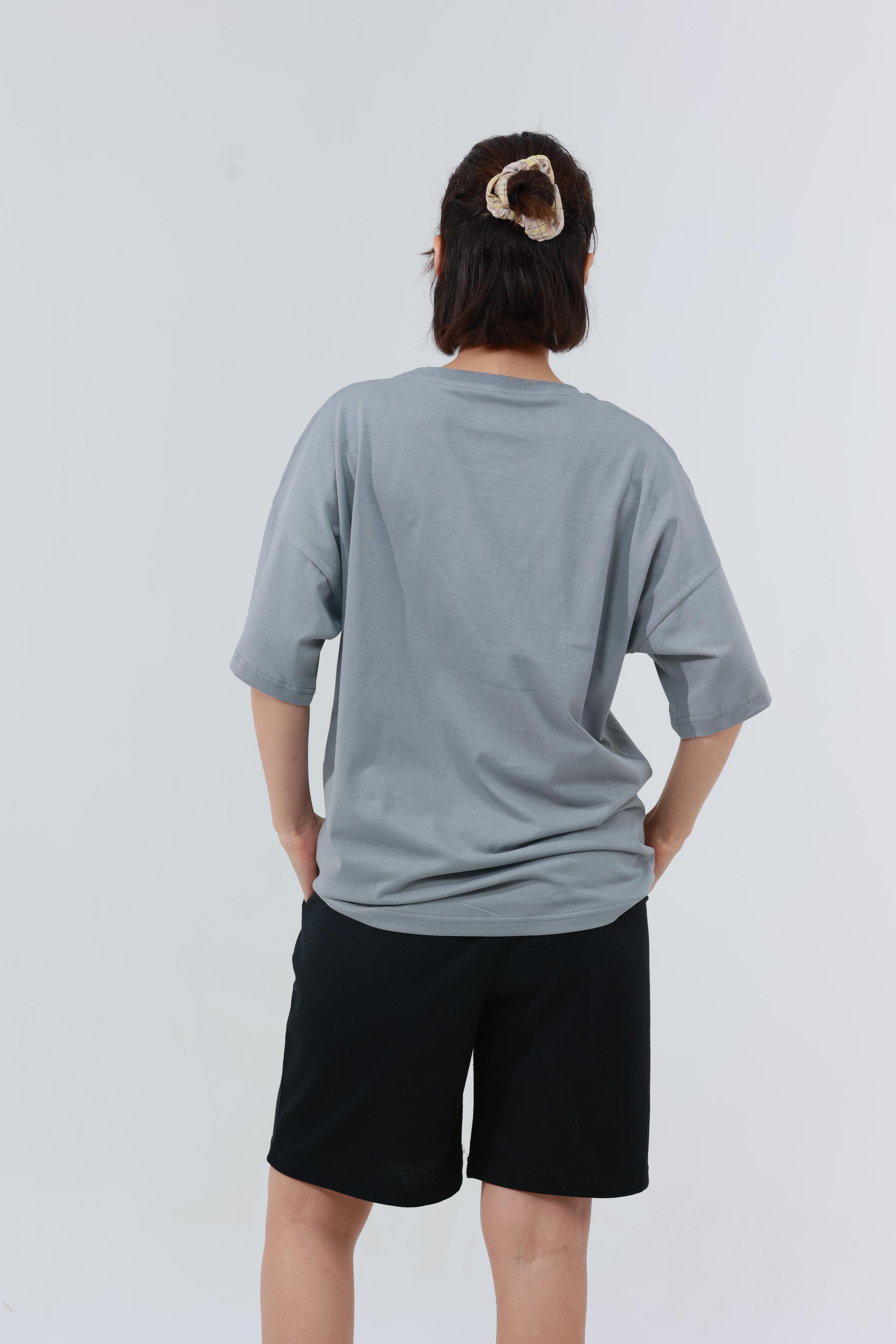 Kadın Penye Oversized T-Shirt Gri