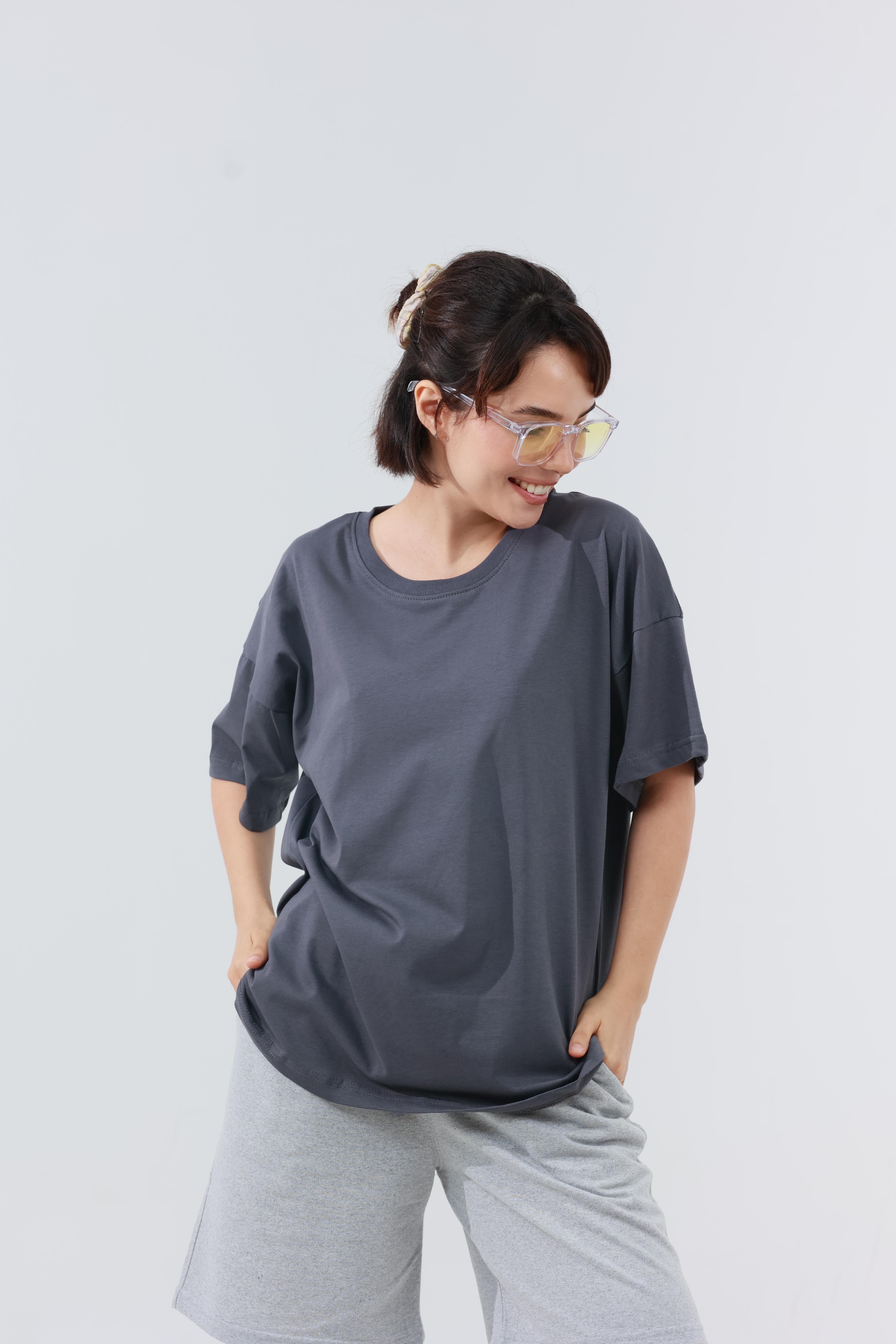 Kadın Penye Oversized T-Shirt Füme