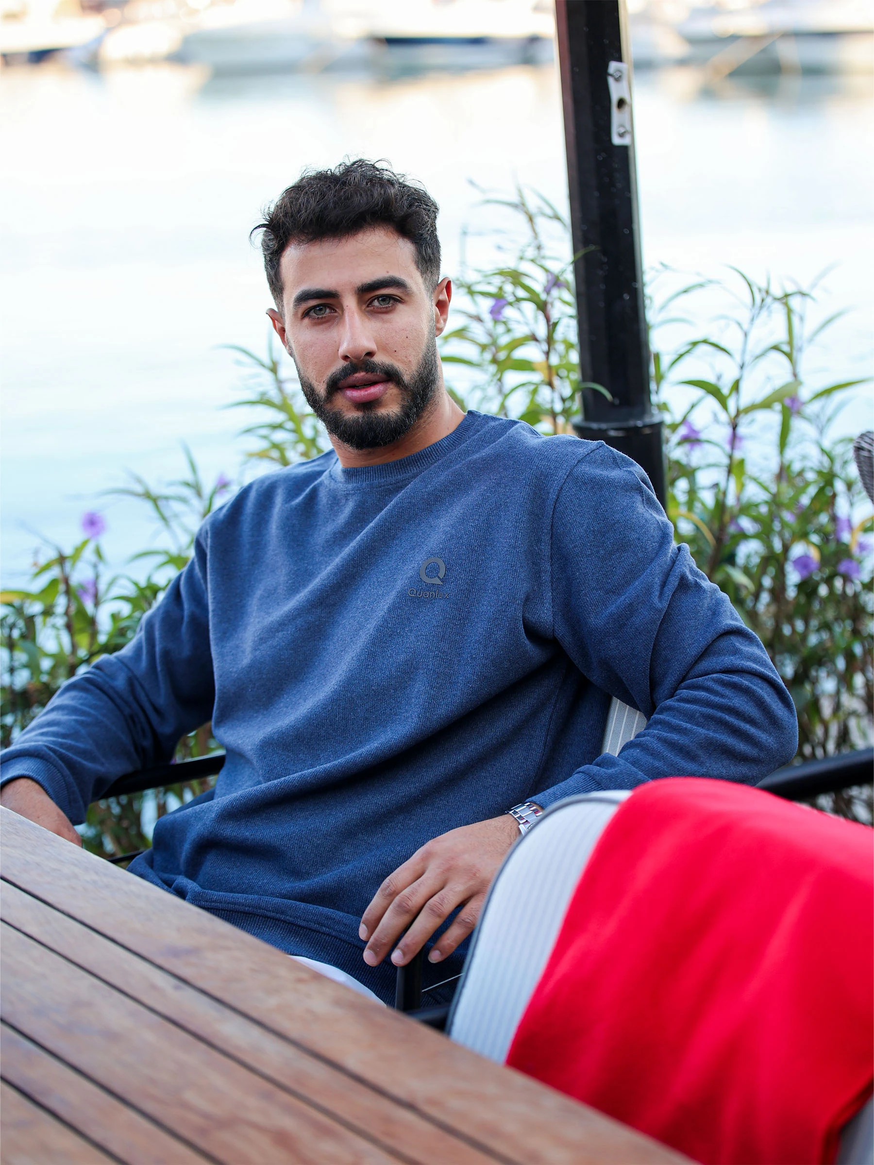 İndigo Quanlex Selanik Kumaş Bisiklet Yaka Sweatshirt