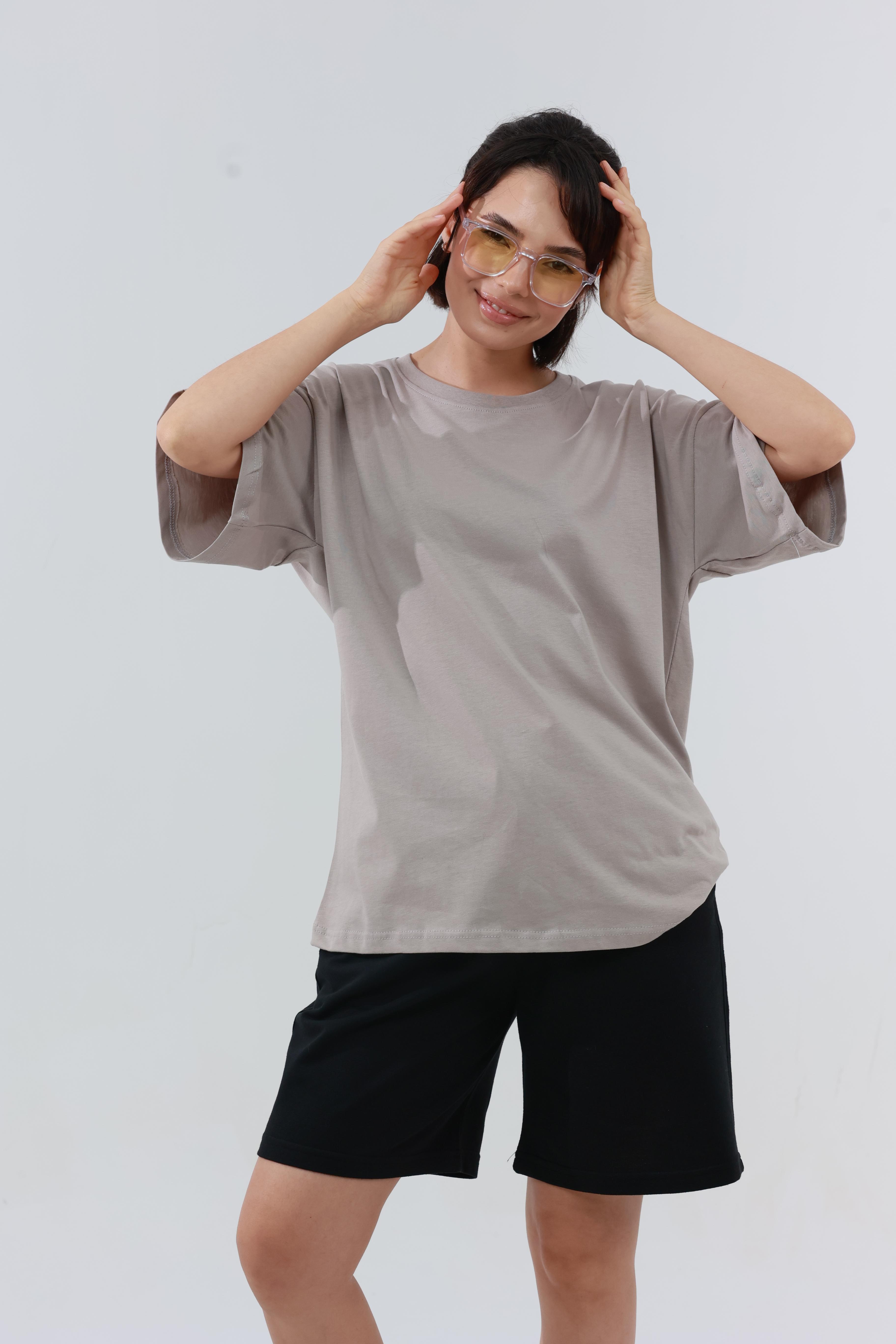 Kadın Penye Oversized T-Shirt Bej