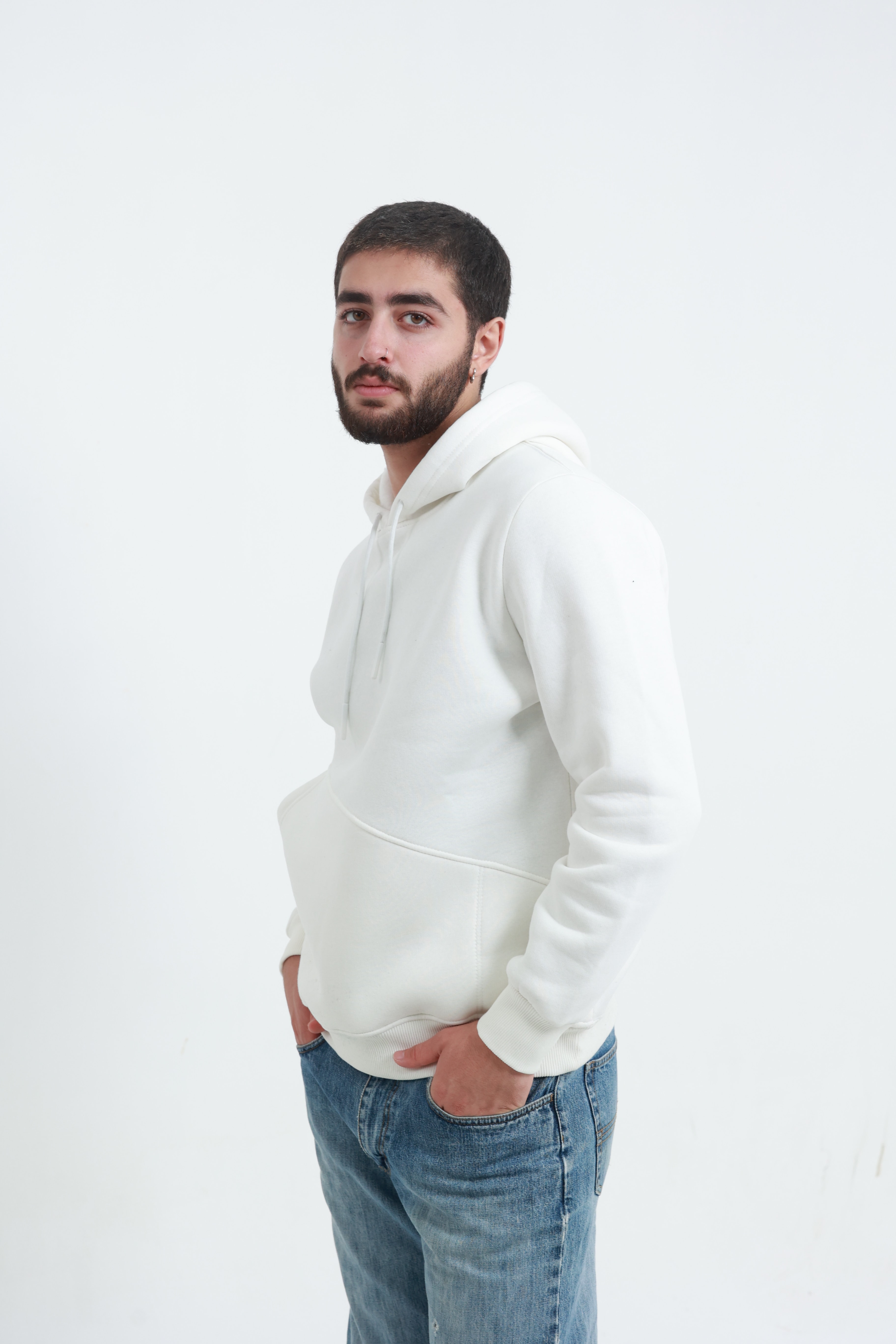 Erkek Yandan Cepli Sweatshirt Beyaz