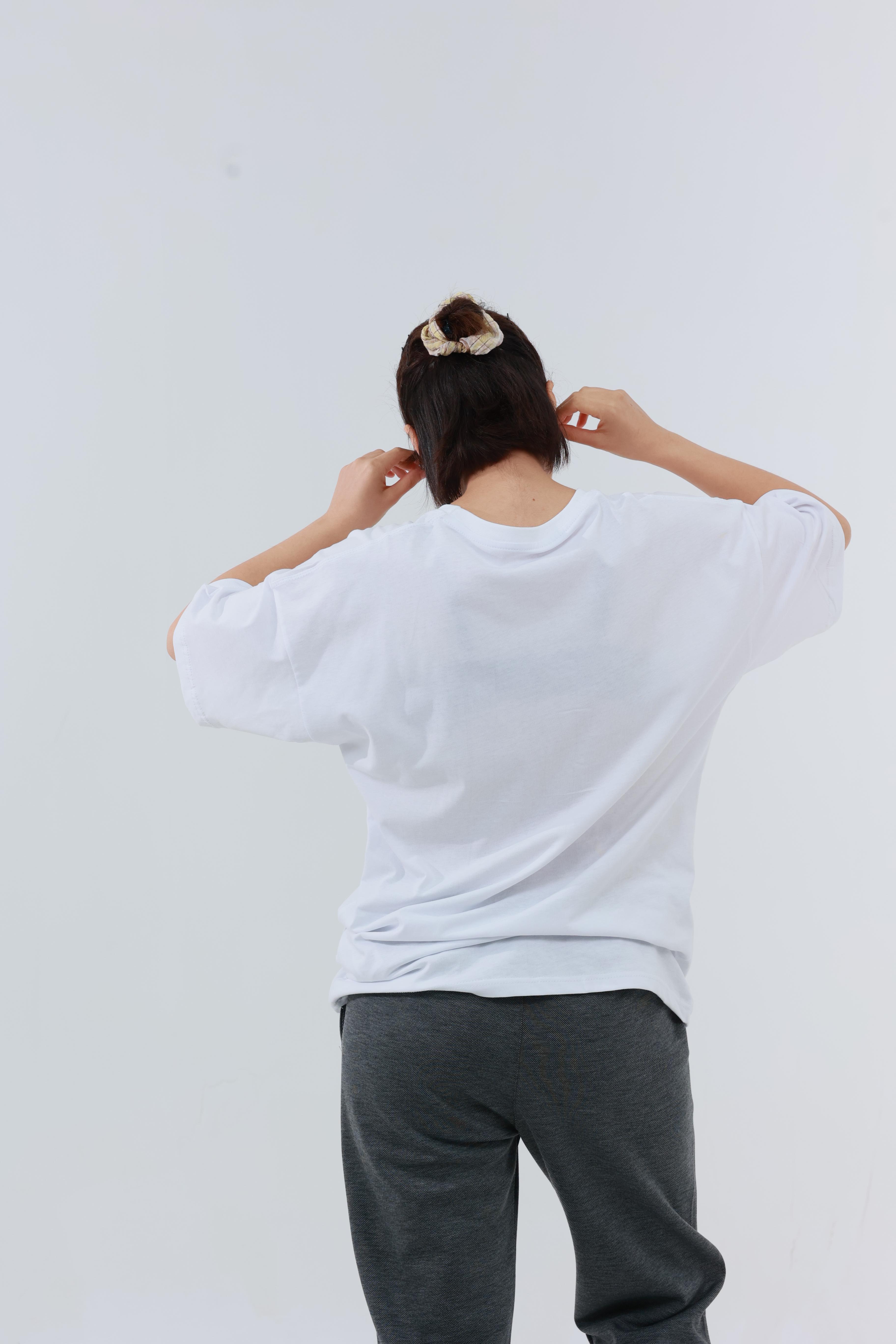 Kadın Penye Oversized T-Shirt Beyaz