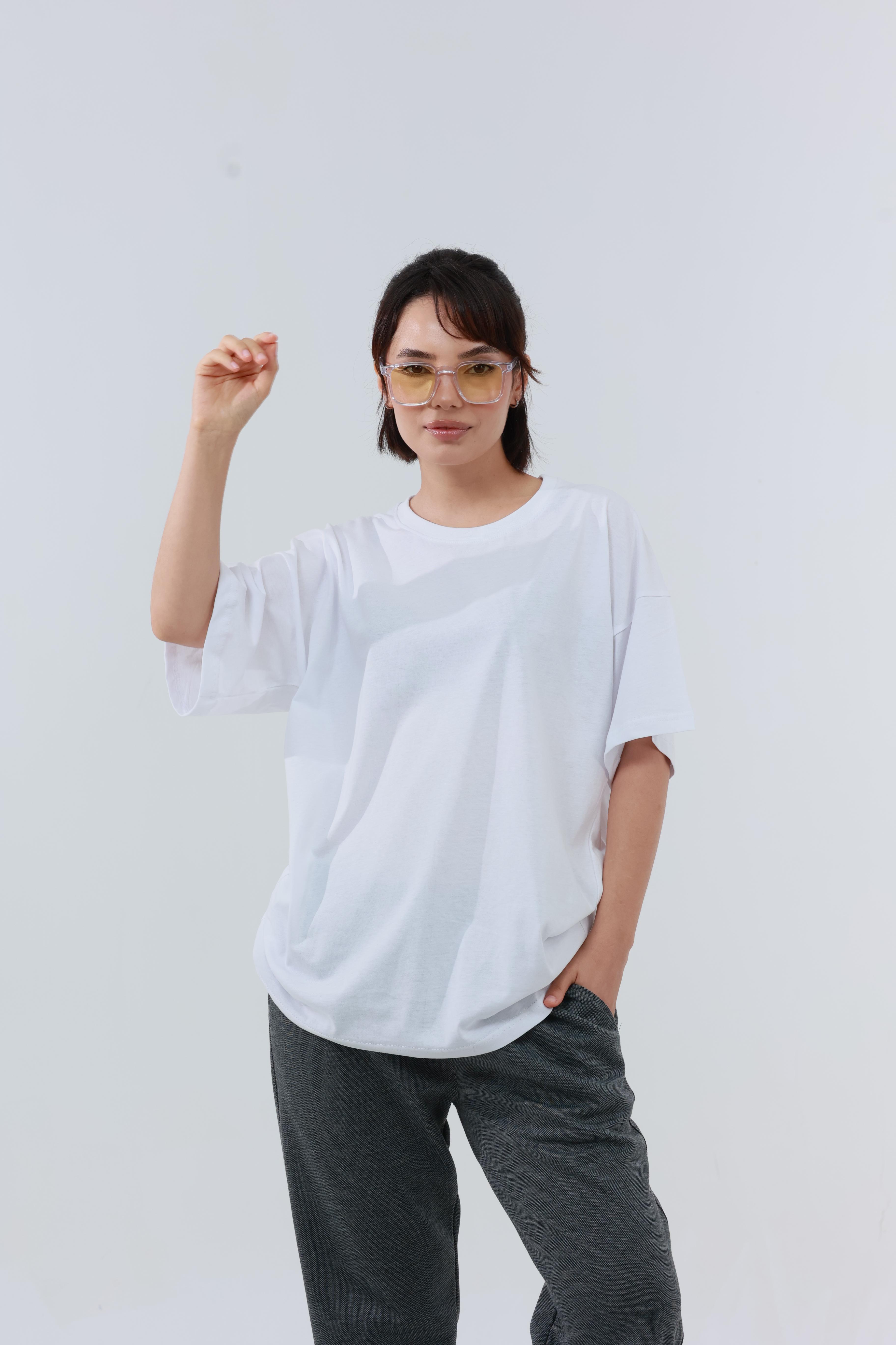 Kadın Penye Oversized T-Shirt Beyaz