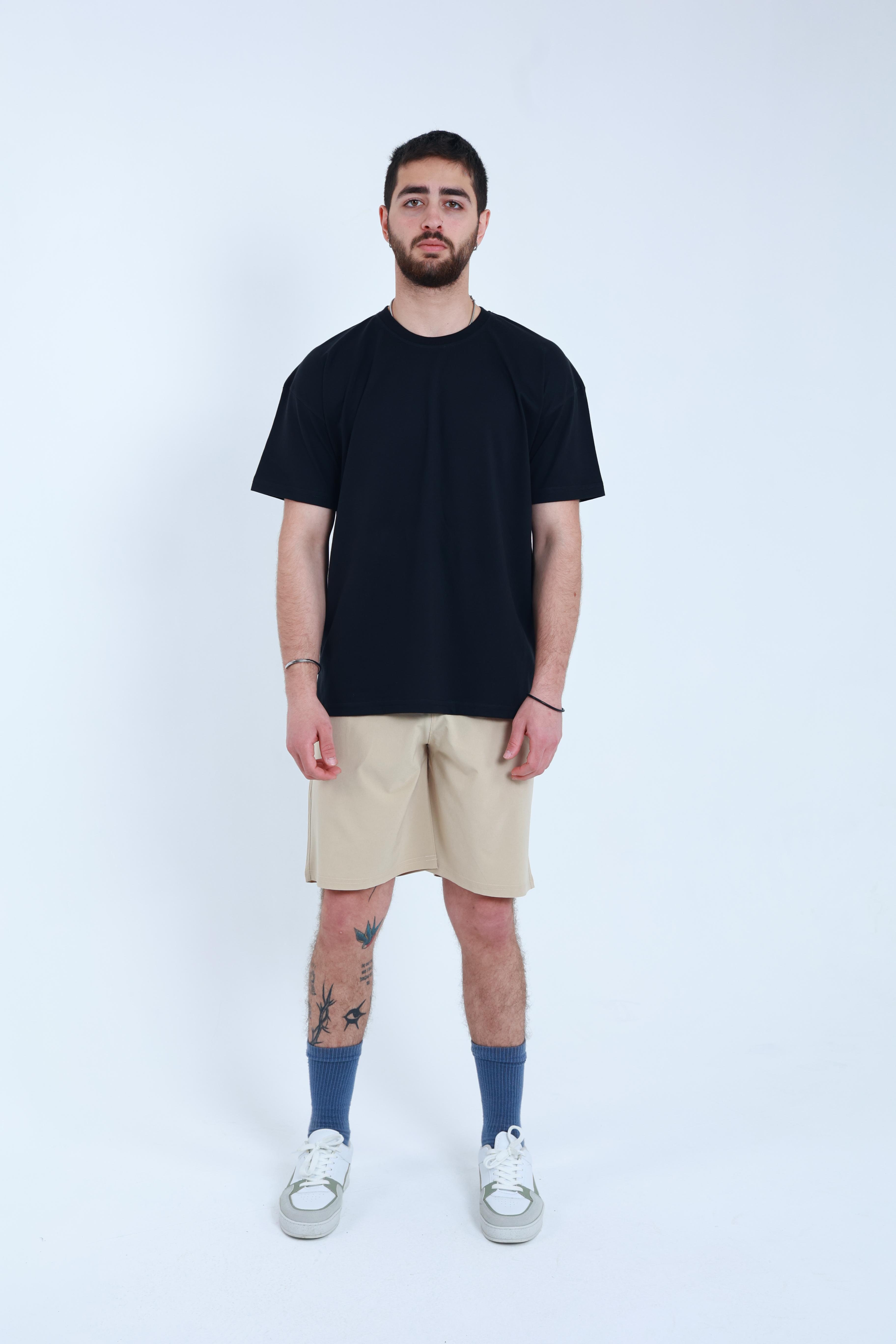 Erkek Penye Oversized T-Shirt Siyah