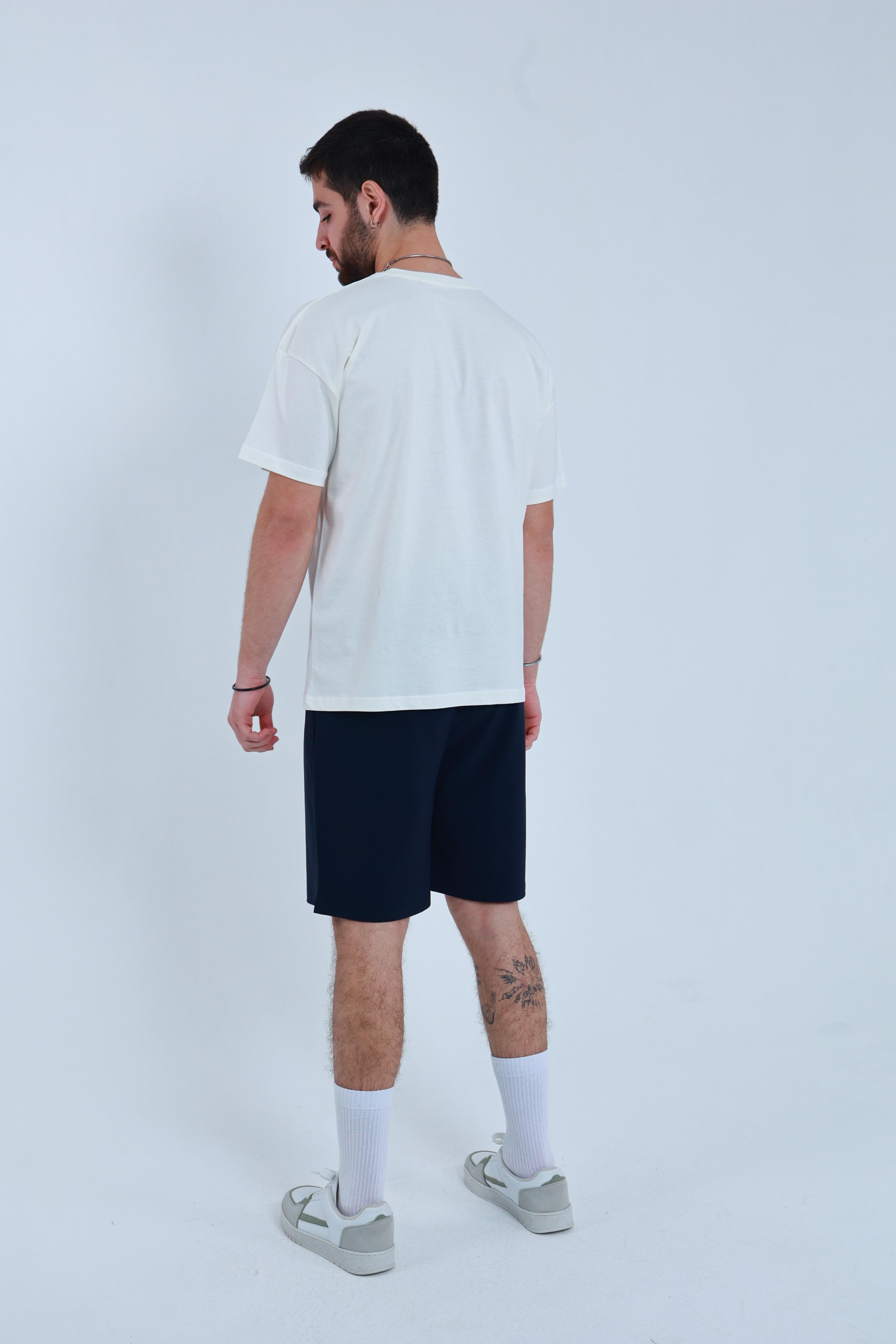 Erkek Penye Oversized T-Shirt Beyaz