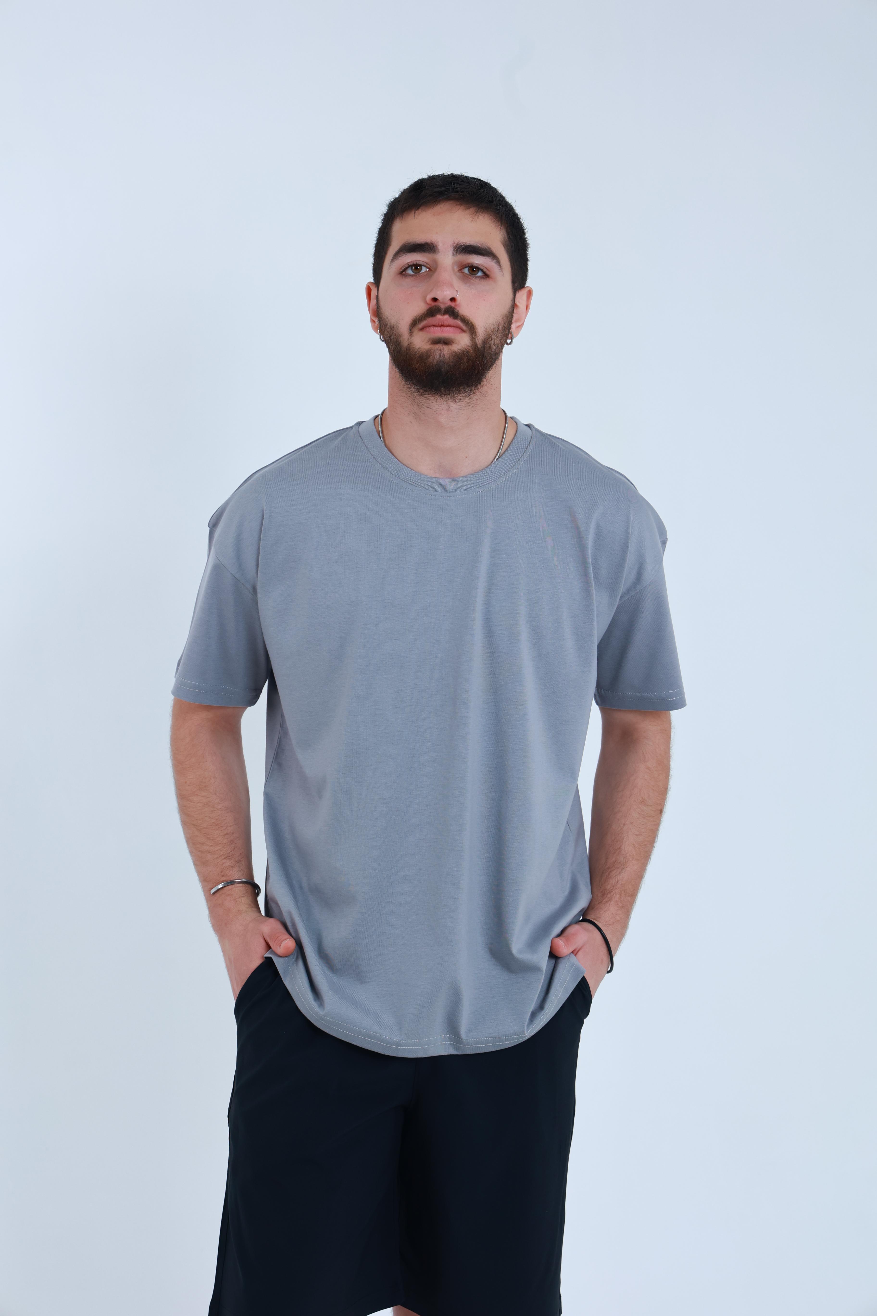 Erkek Penye Oversized T-Shirt Gri