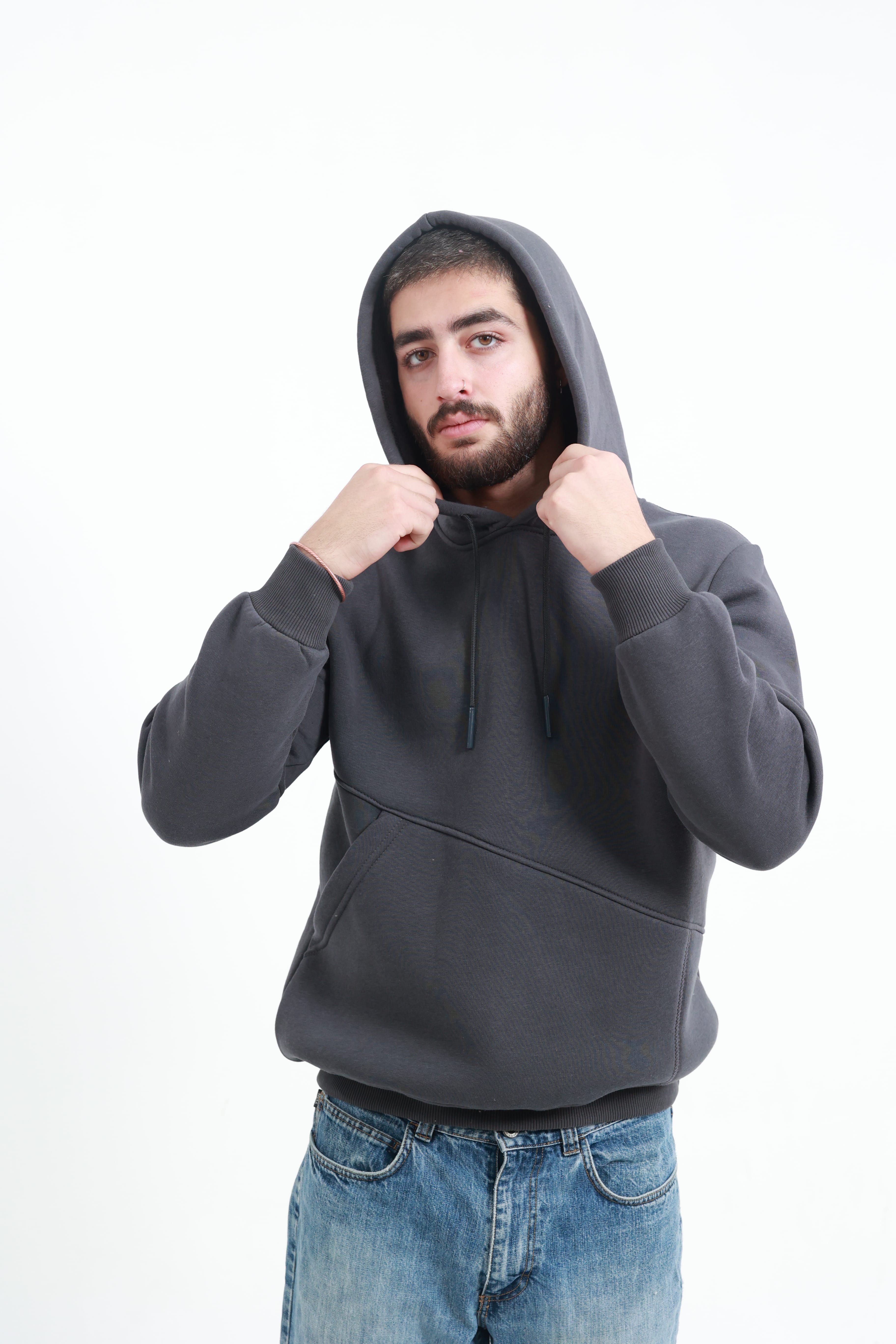 Erkek Yandan Cepli Sweatshirt Koyu Füme