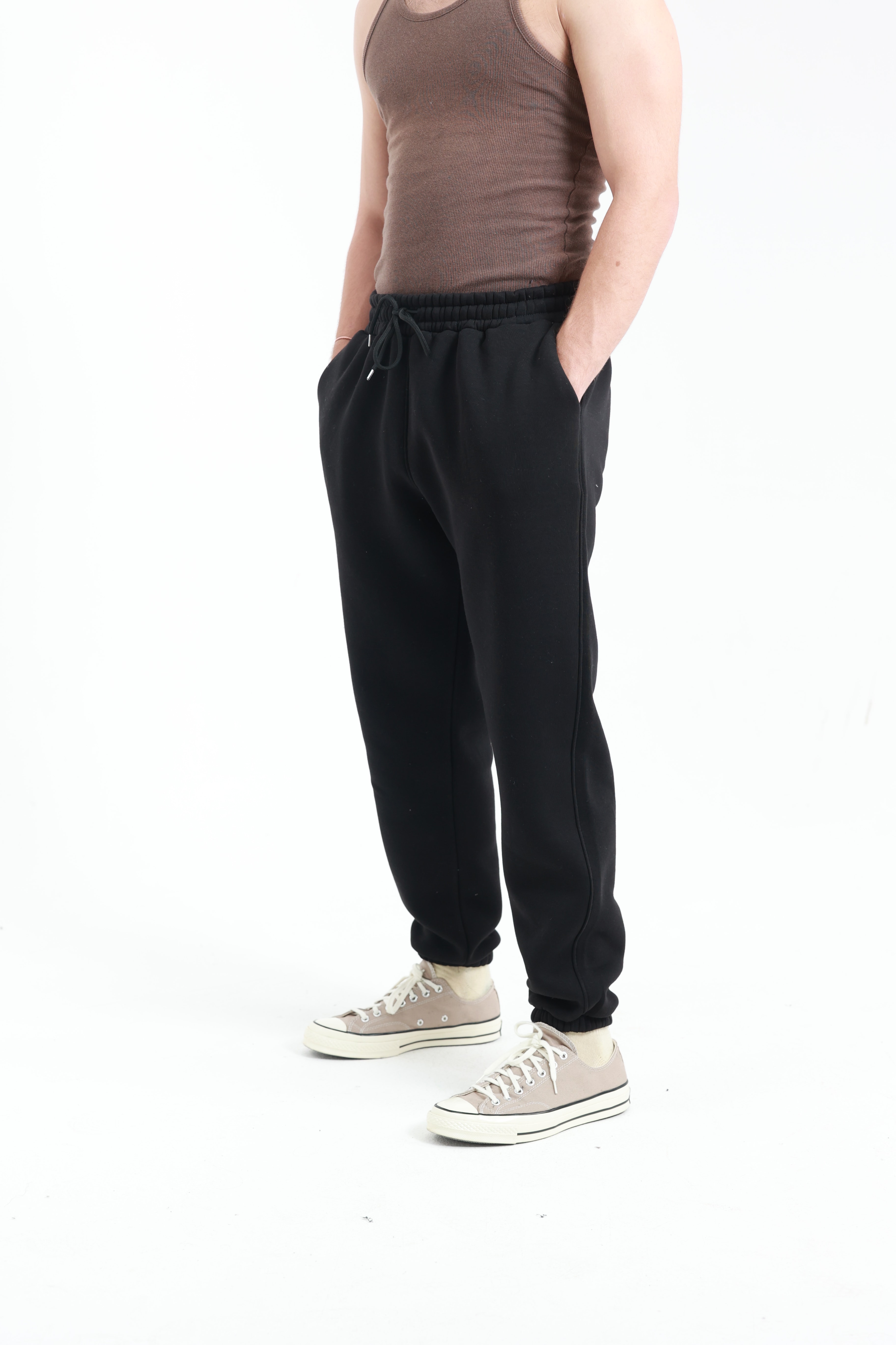 Siyah Erkek Penye Regular Fit 3 İplik Eşofman Altı