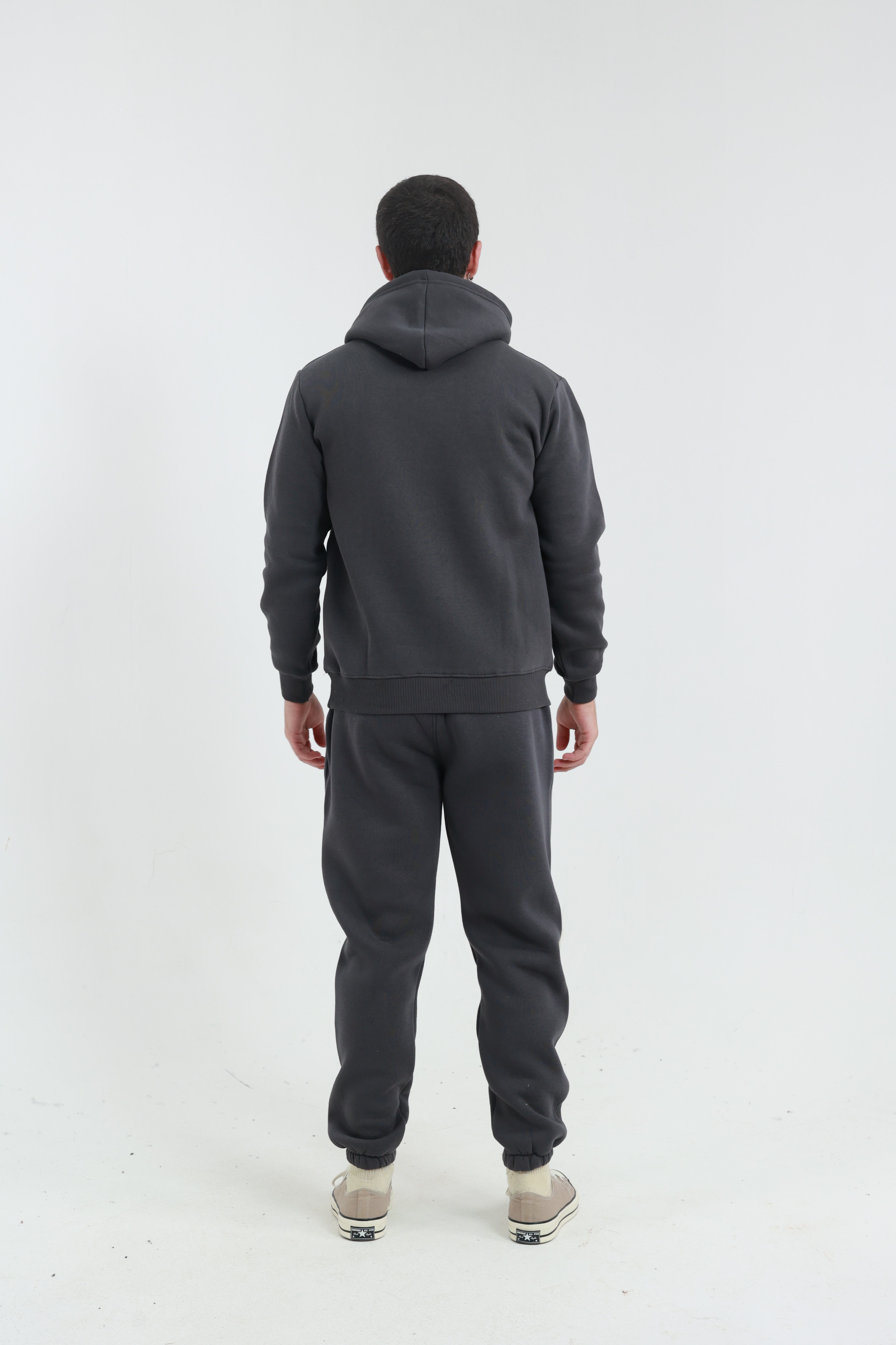 Koyu Füme Penye Regular Fit Kanguru Cepli Sweatshirt 3 İplik Eşofman Takım