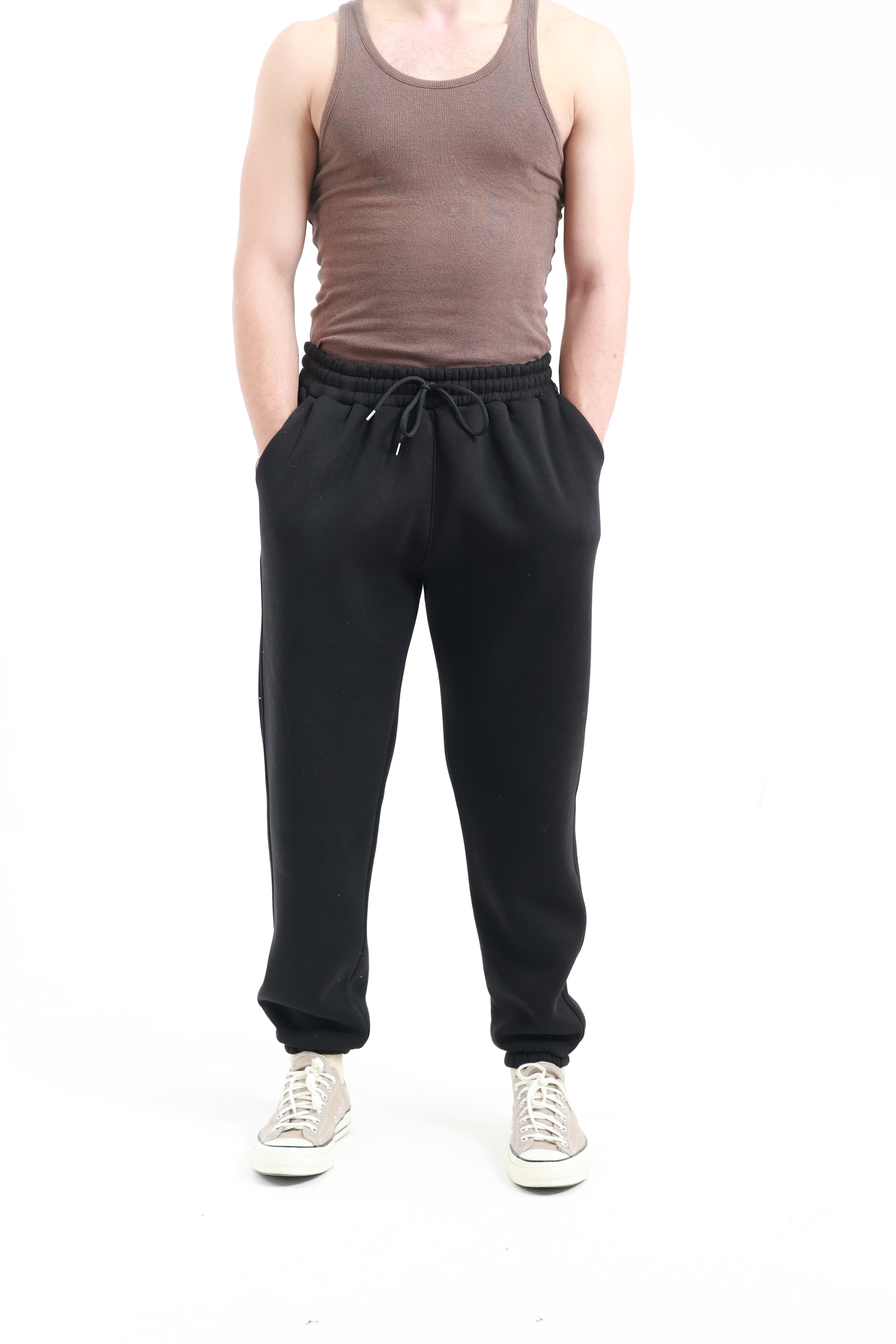 Siyah Erkek Penye Regular Fit 3 İplik Eşofman Altı