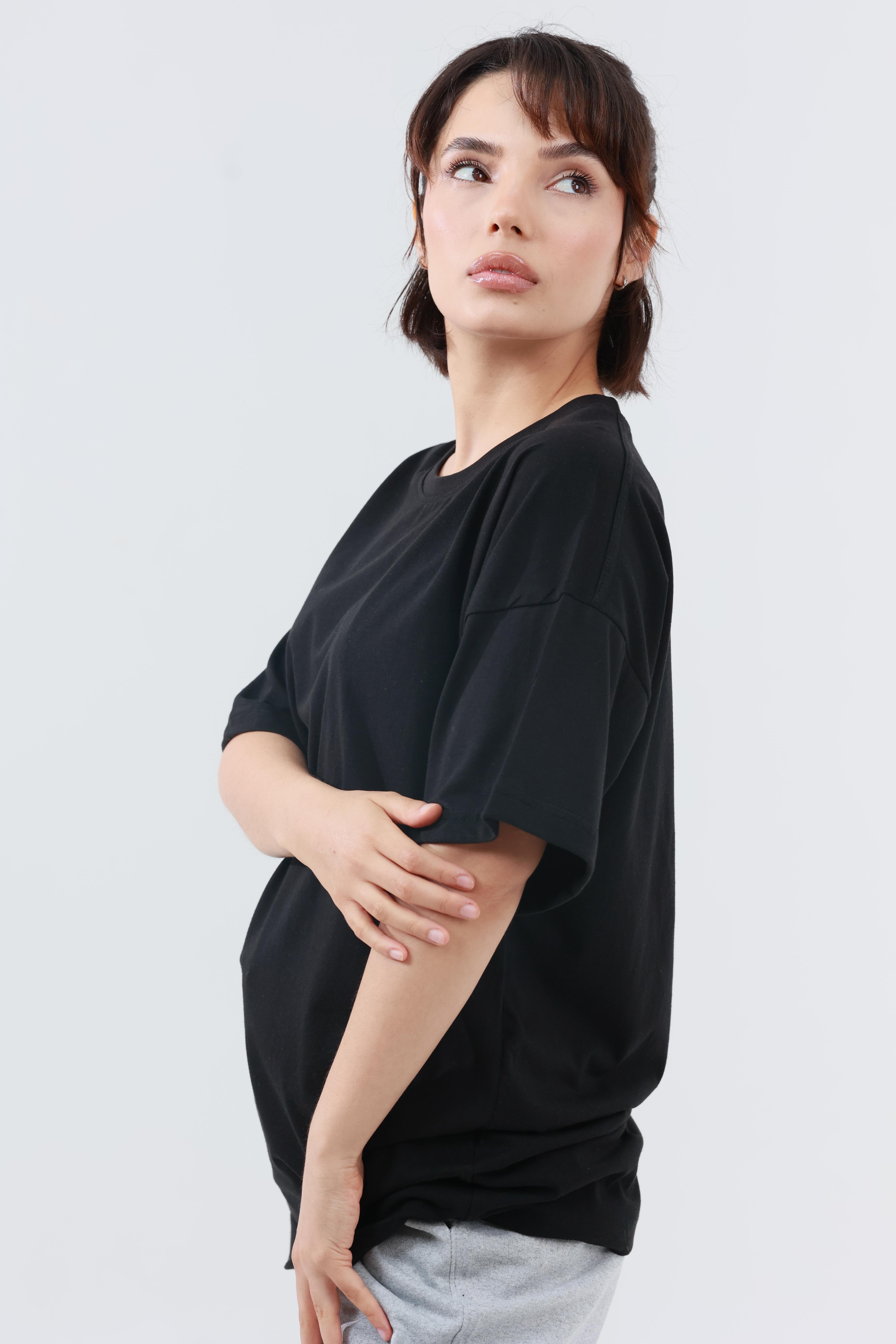Kadın Penye Oversized T-Shirt Siyah