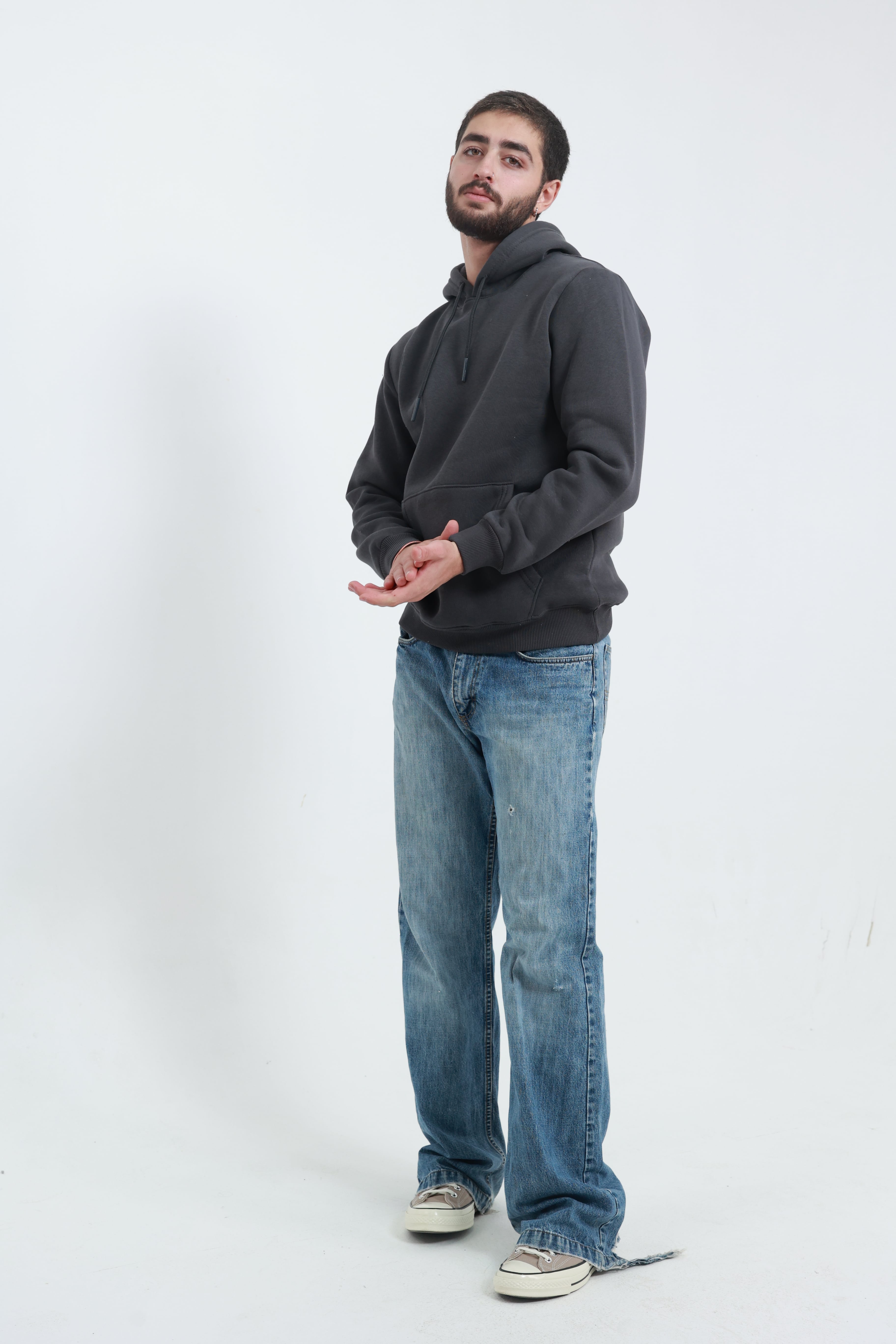 Kanguru Cepli Sweatshirt 3 İplik Koyu Füme