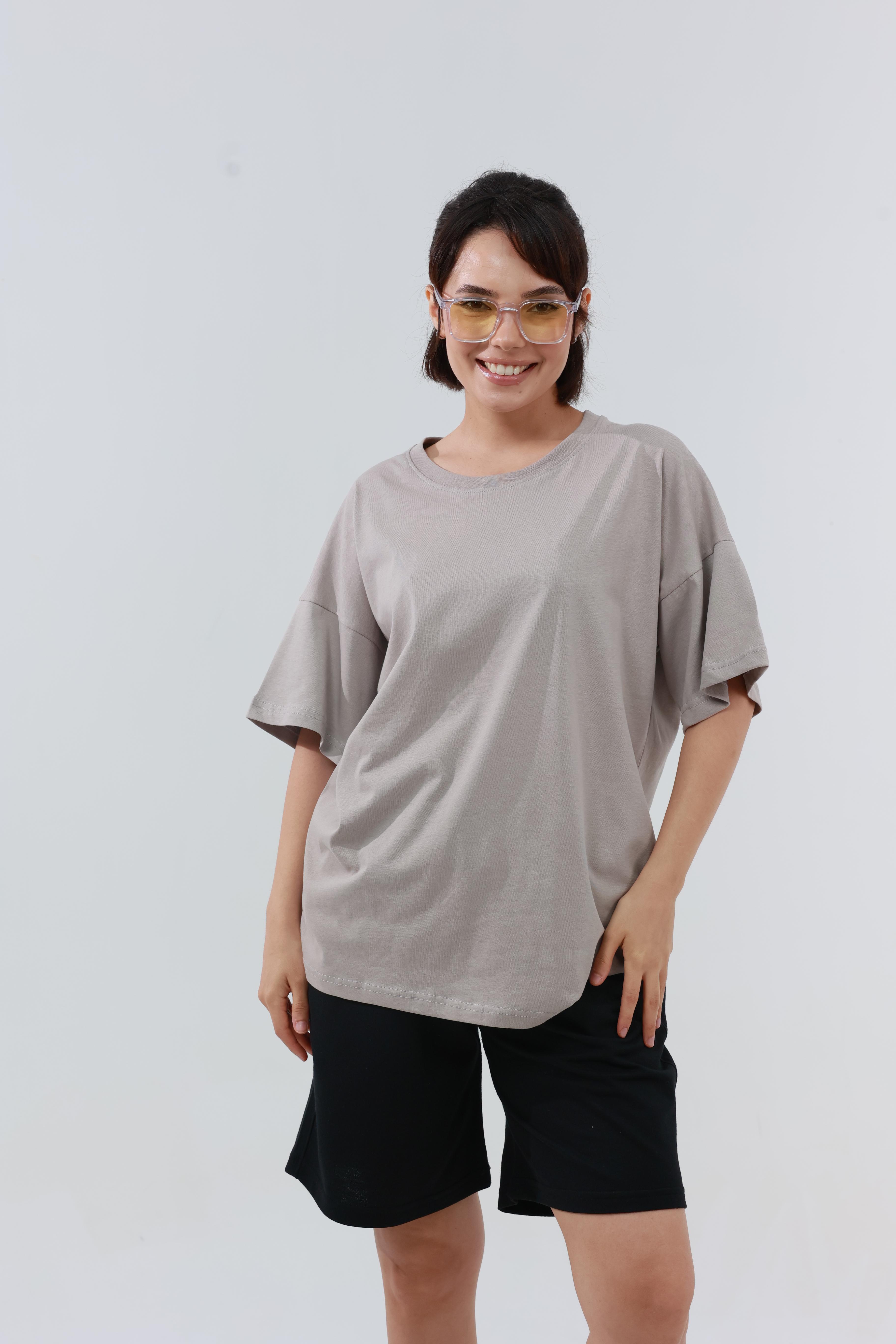 Kadın Penye Oversized T-Shirt Bej