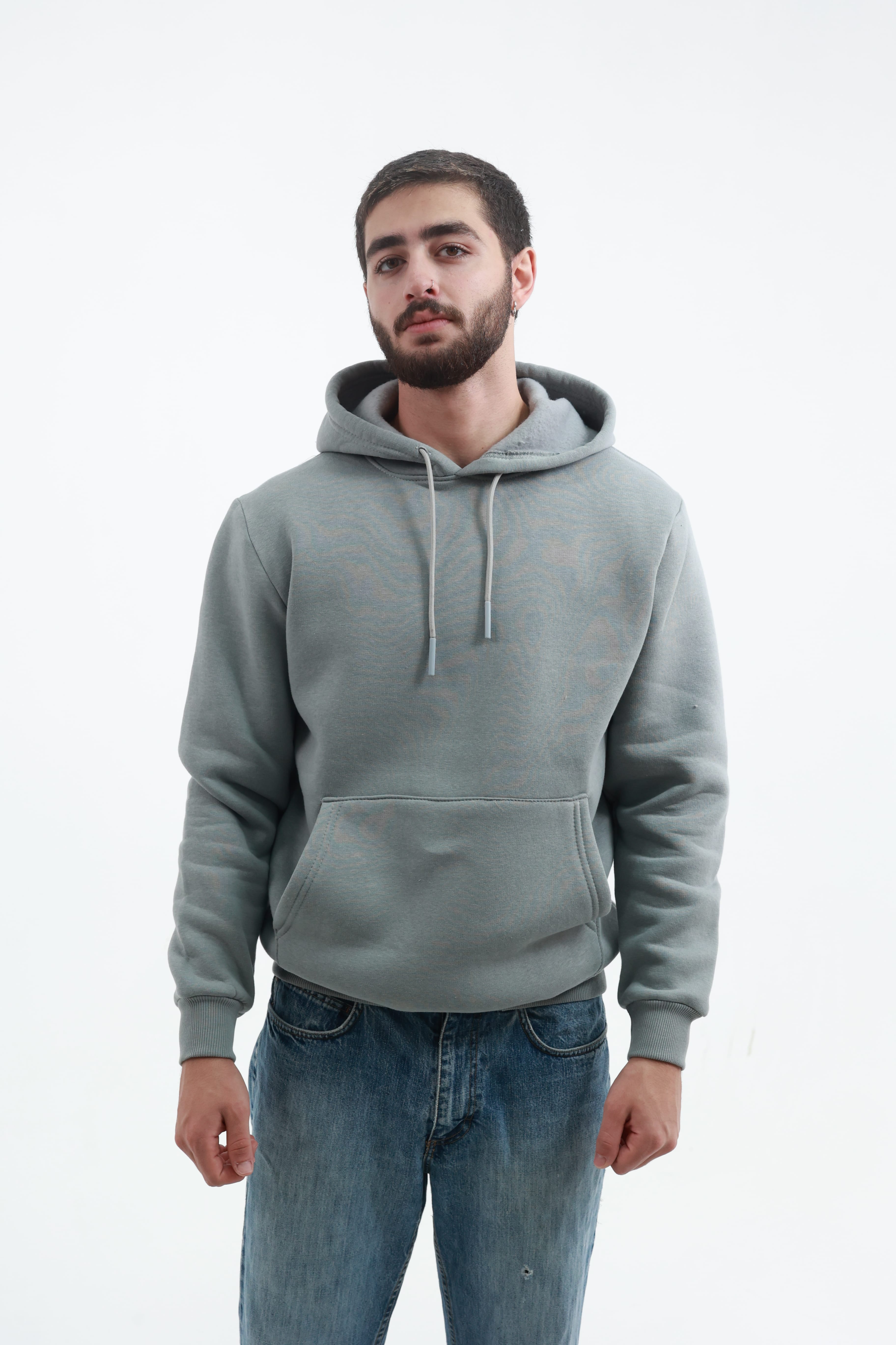 Kanguru Cepli Sweatshirt 3 İplik Gri