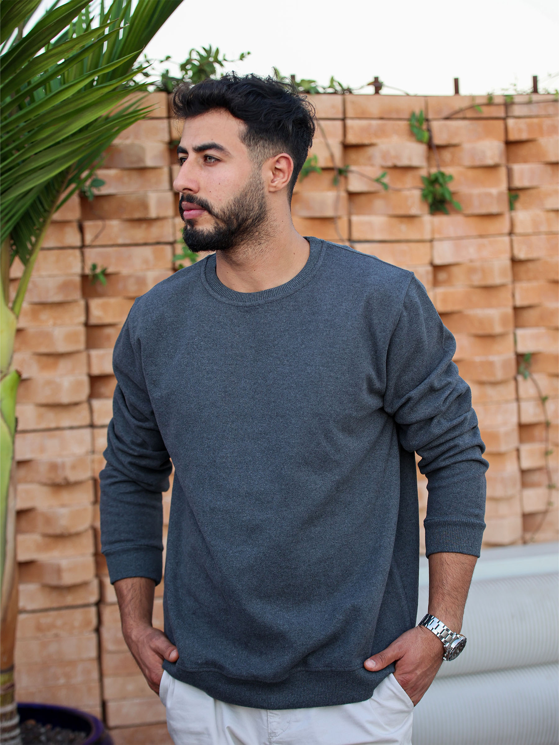 Füme Selanik Kumaş Bisiklet Yaka Sweatshirt