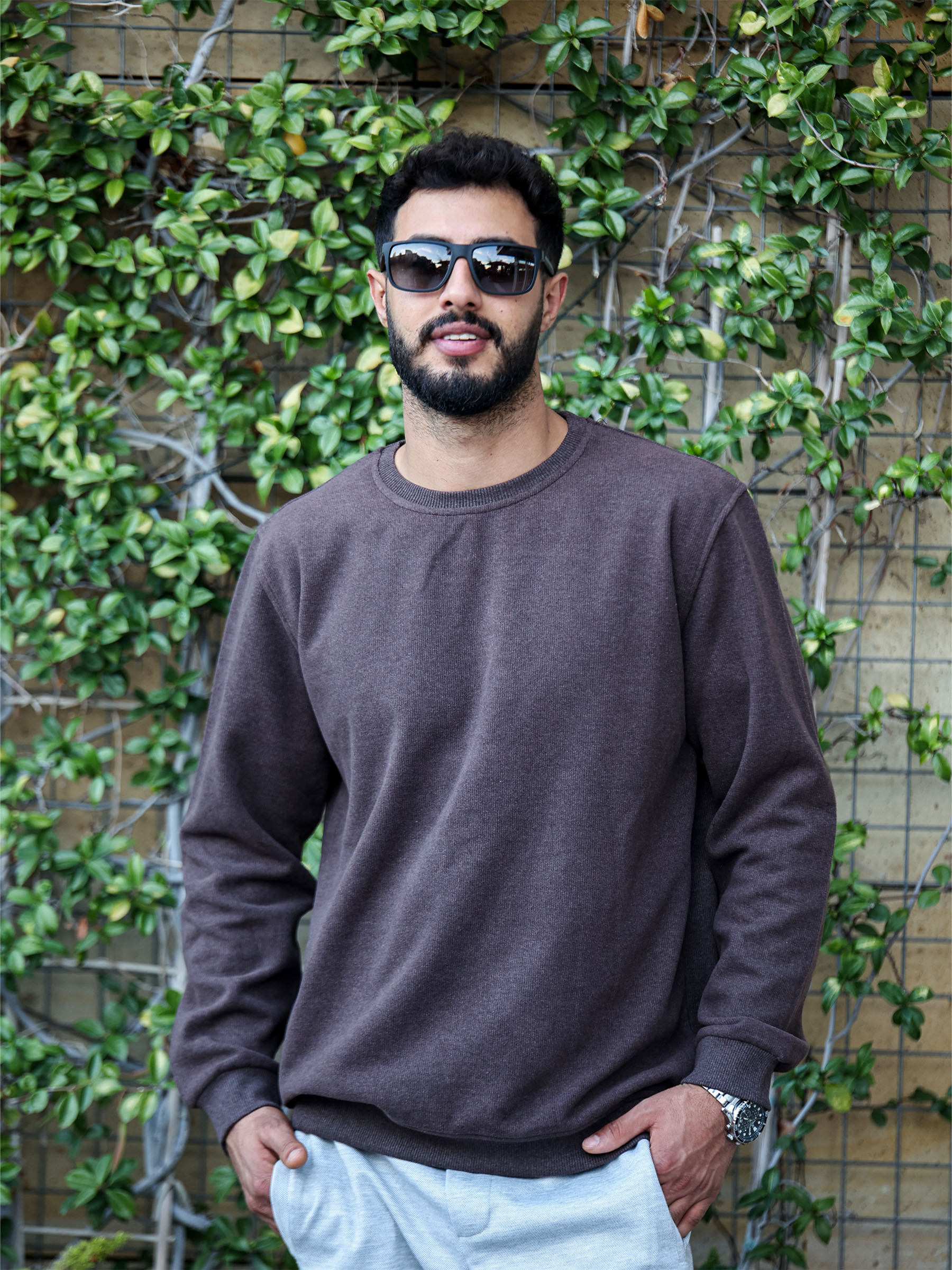 Kahverengi Selanik Kumaş Bisiklet Yaka Sweatshirt