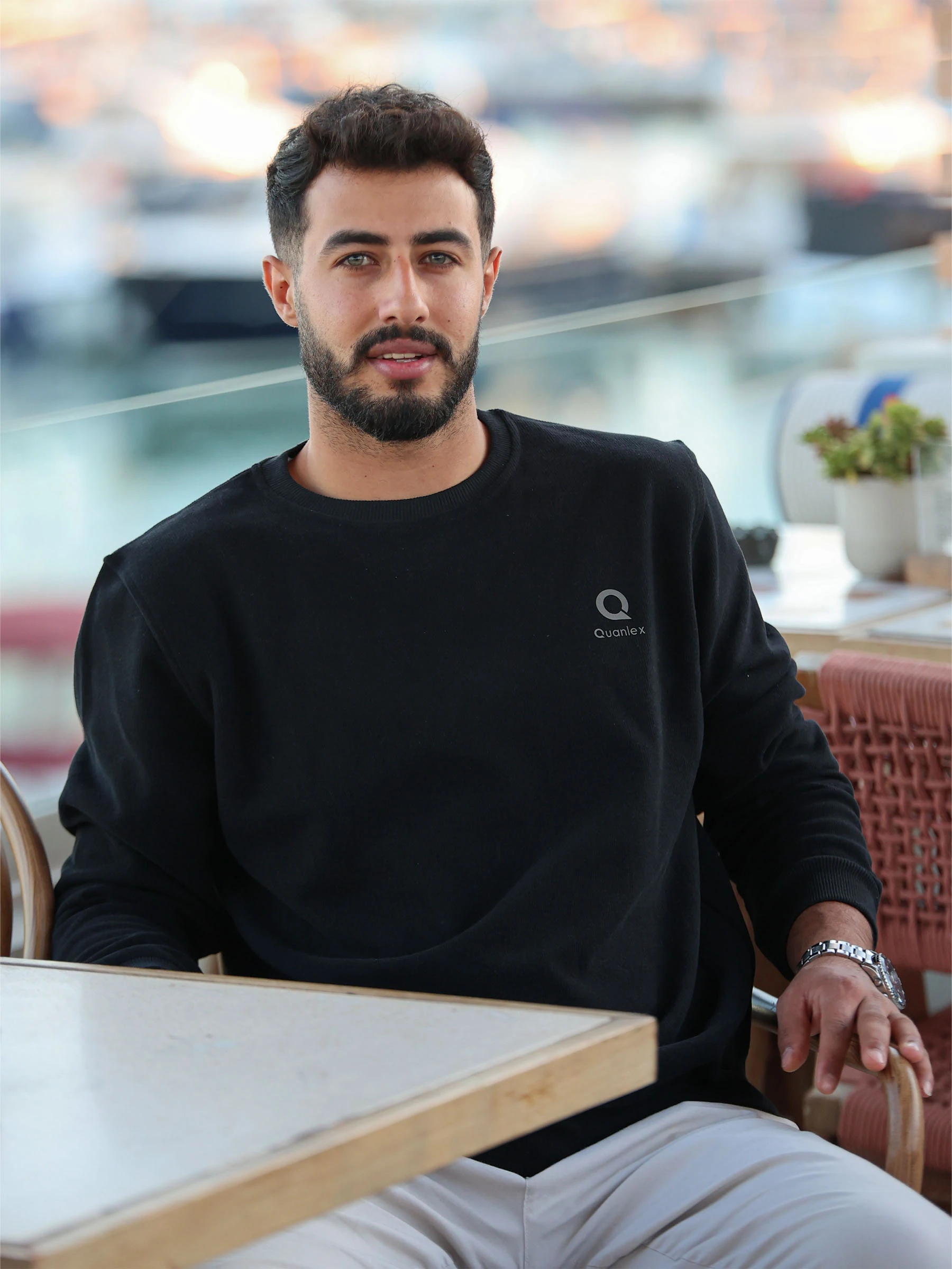 Siyah Quanlex Selanik Kumaş Bisiklet Yaka Sweatshirt