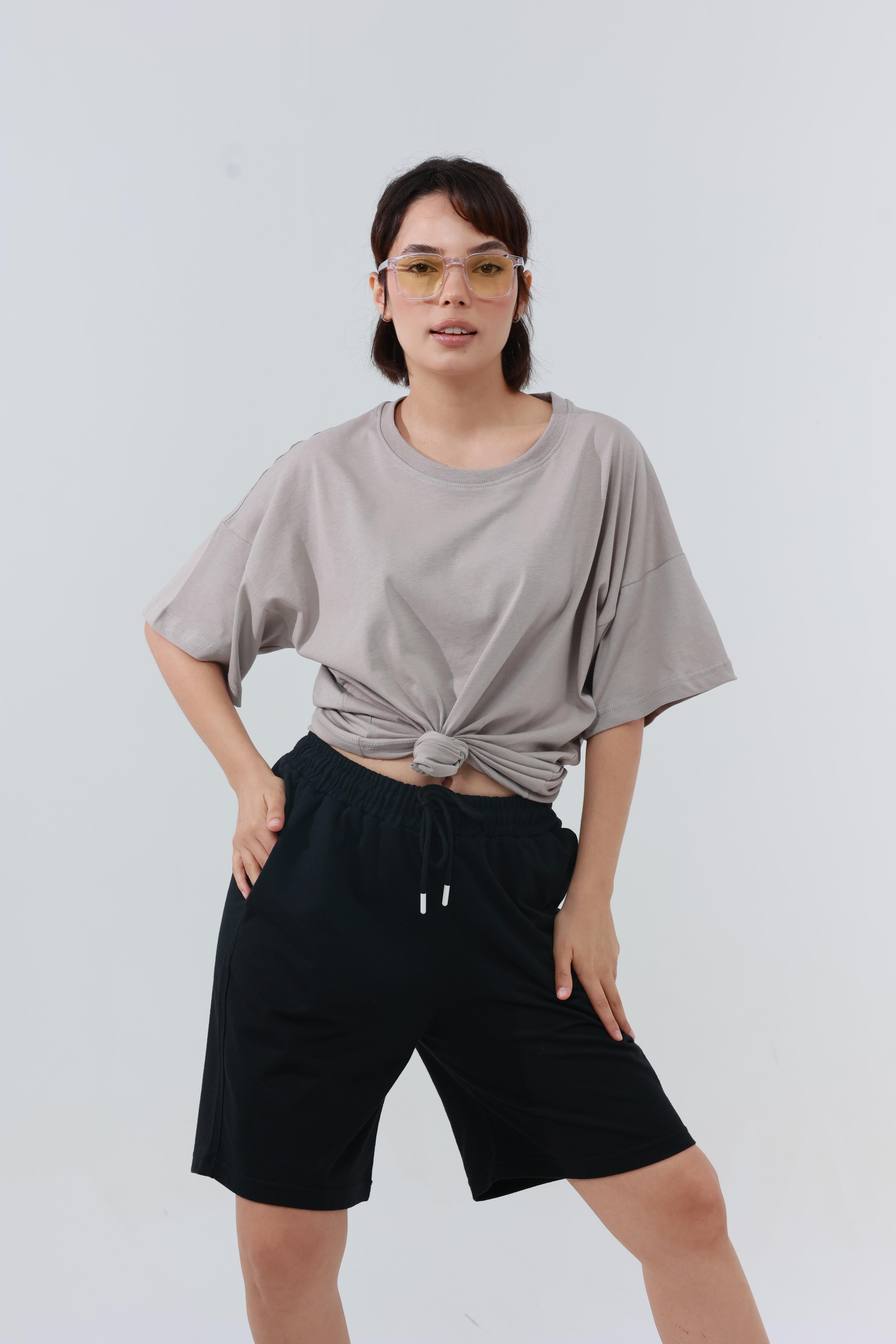 Kadın Penye Oversized T-Shirt Bej