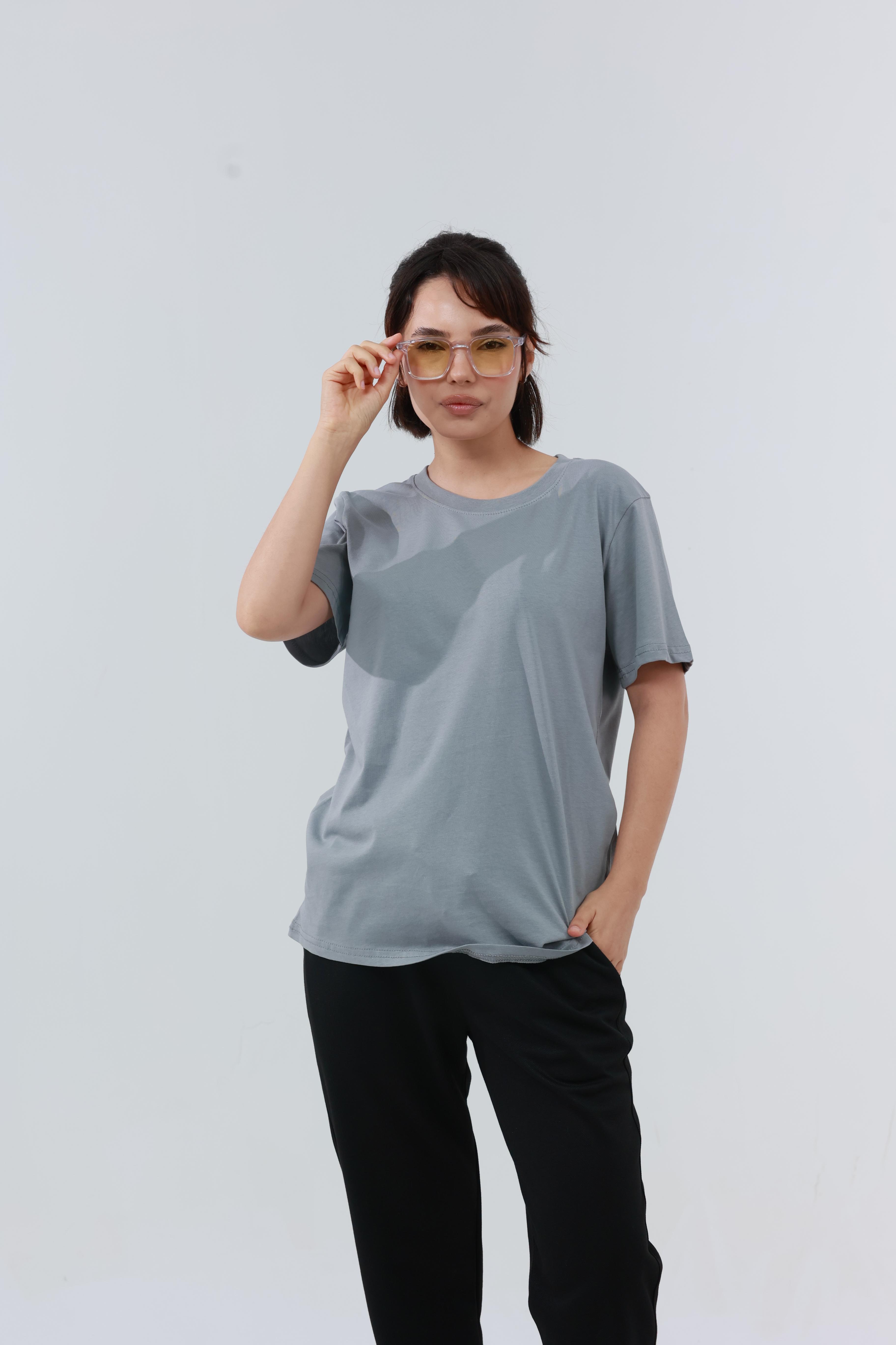 Kadın Penye Regular T-Shirt Gri
