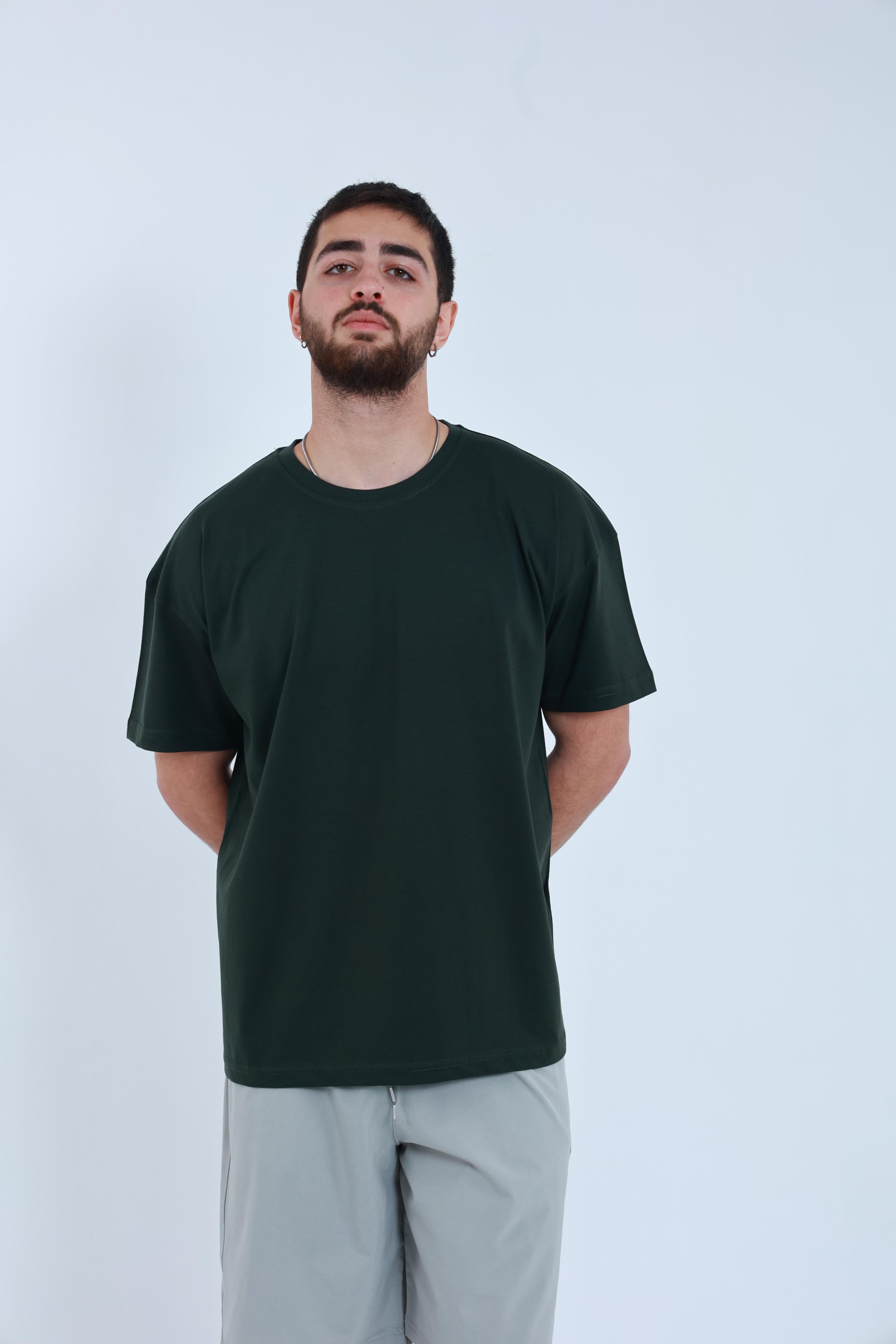 Erkek Penye Oversized T-Shirt Haki
