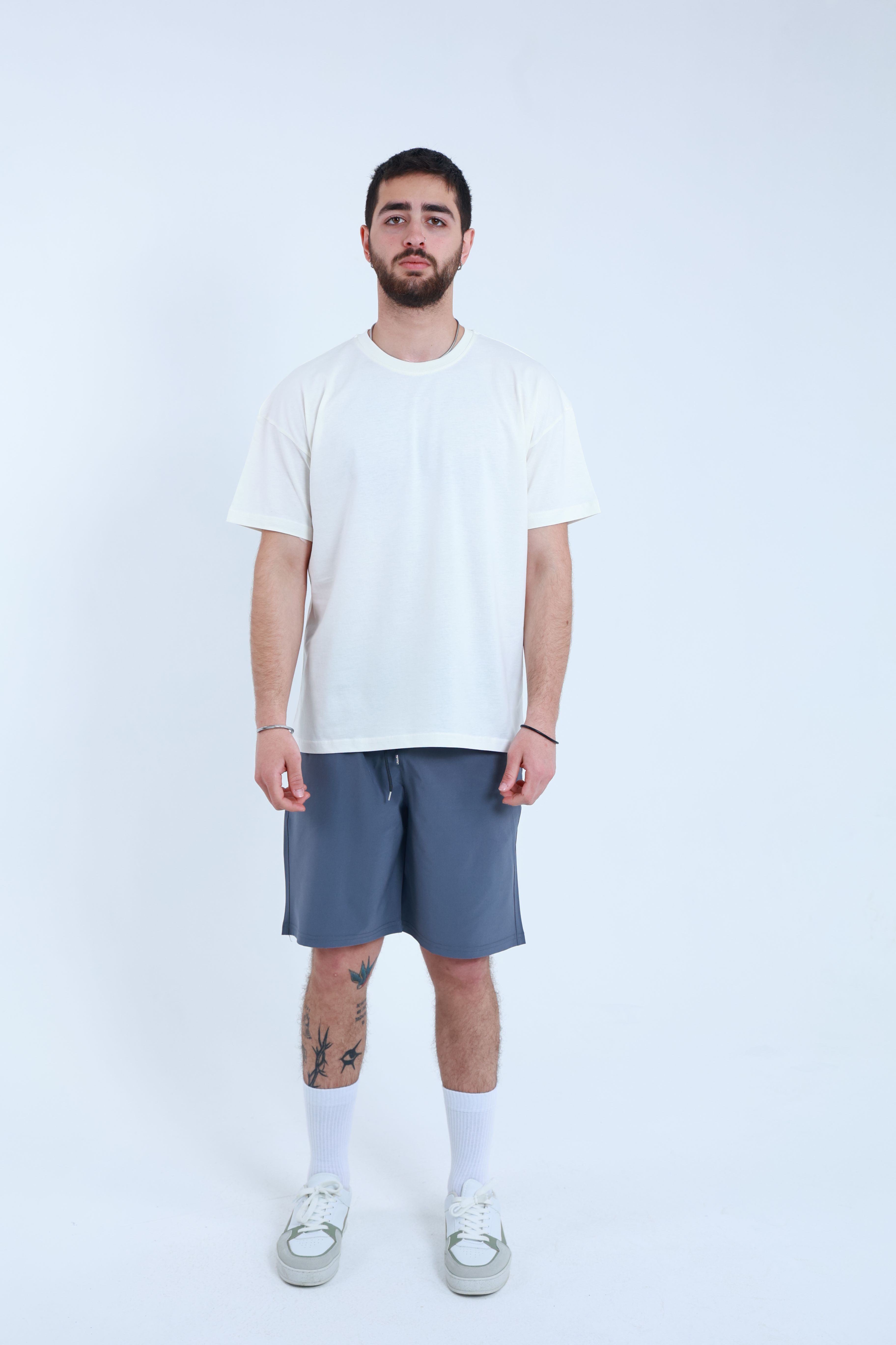 Erkek Penye Oversized T-Shirt Beyaz