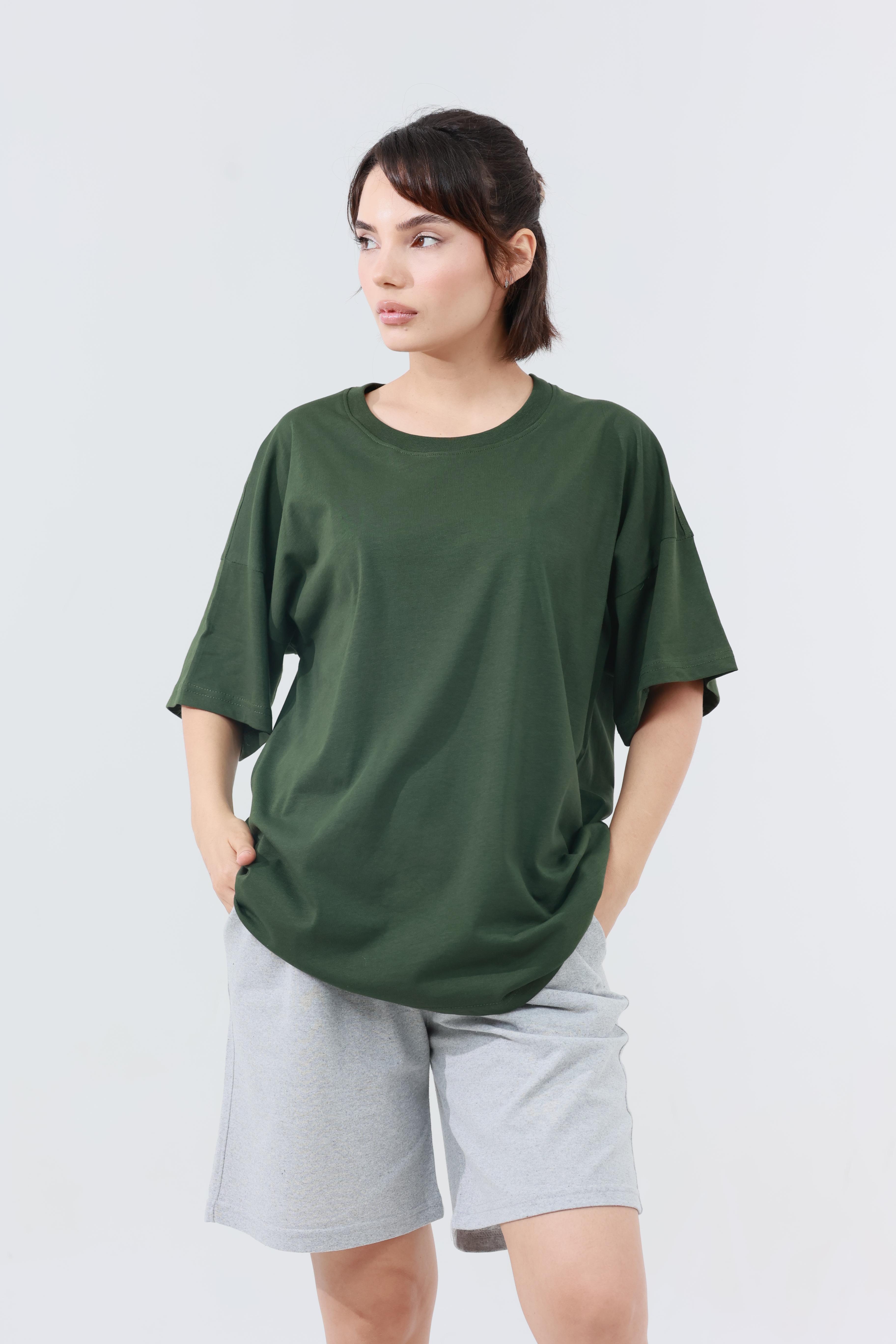 Kadın Penye Oversized T-Shirt Haki