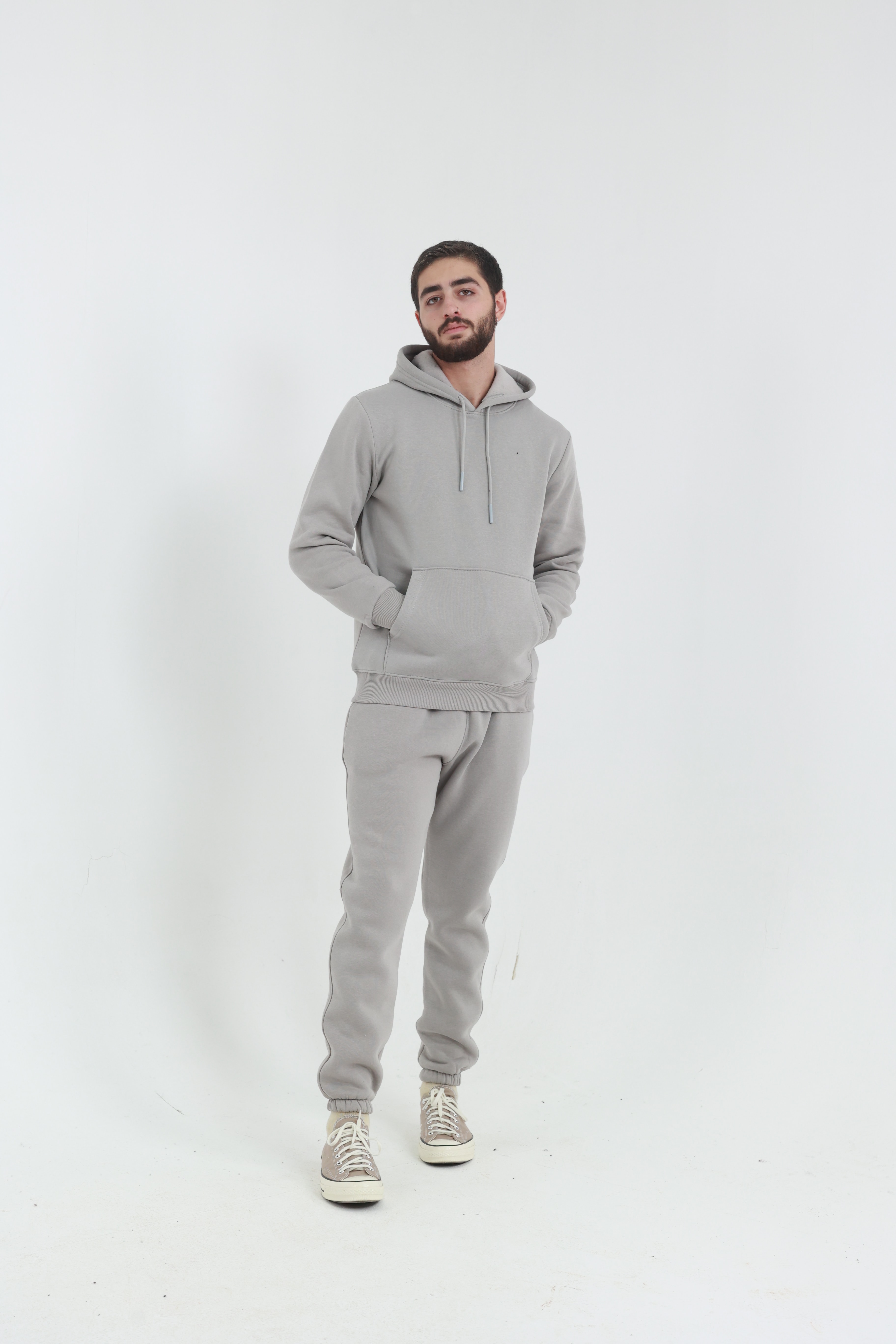 Taş Penye Regular Fit Kanguru Cepli Sweatshirt 3 İplik Eşofman Takım