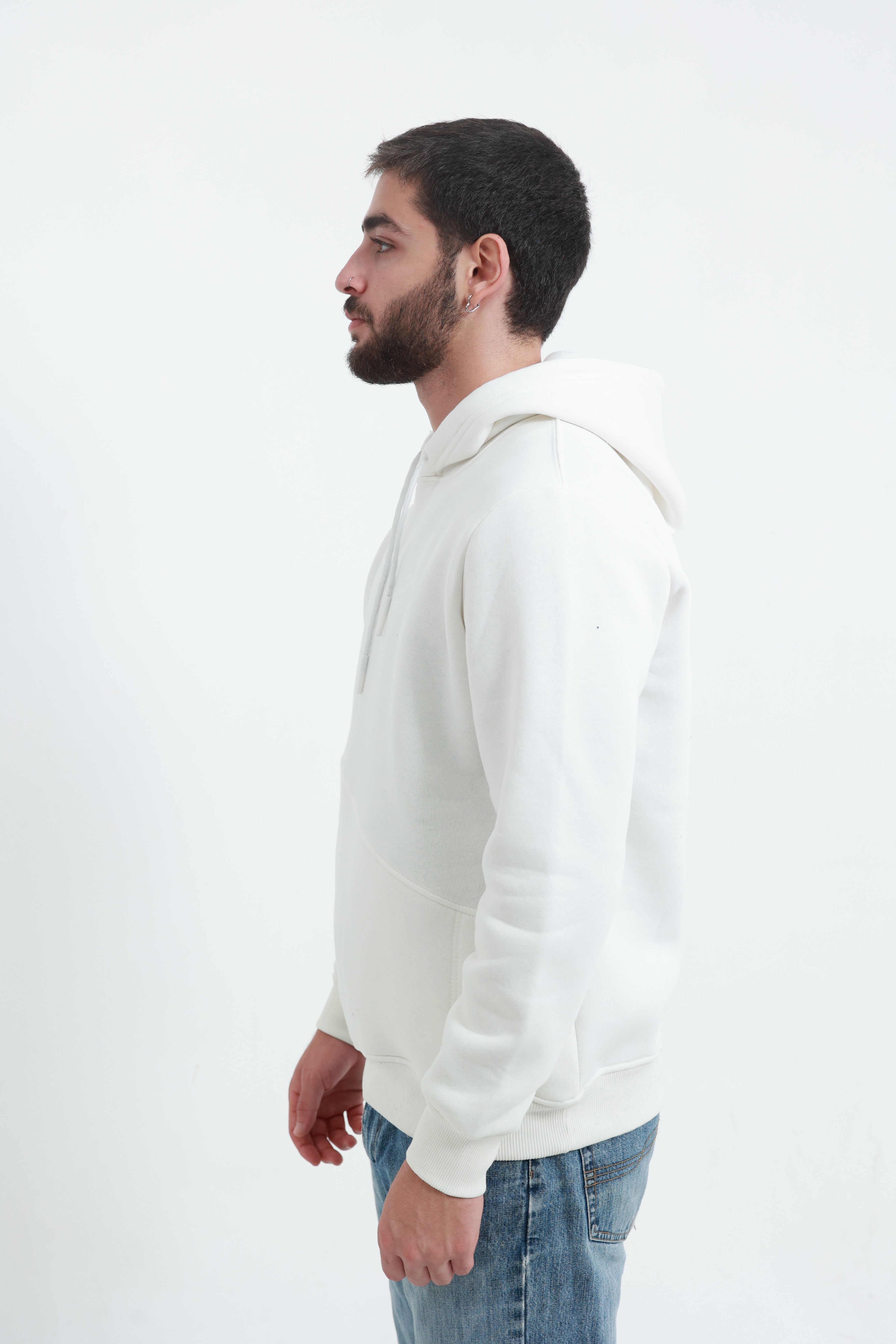 Erkek Yandan Cepli Sweatshirt Beyaz