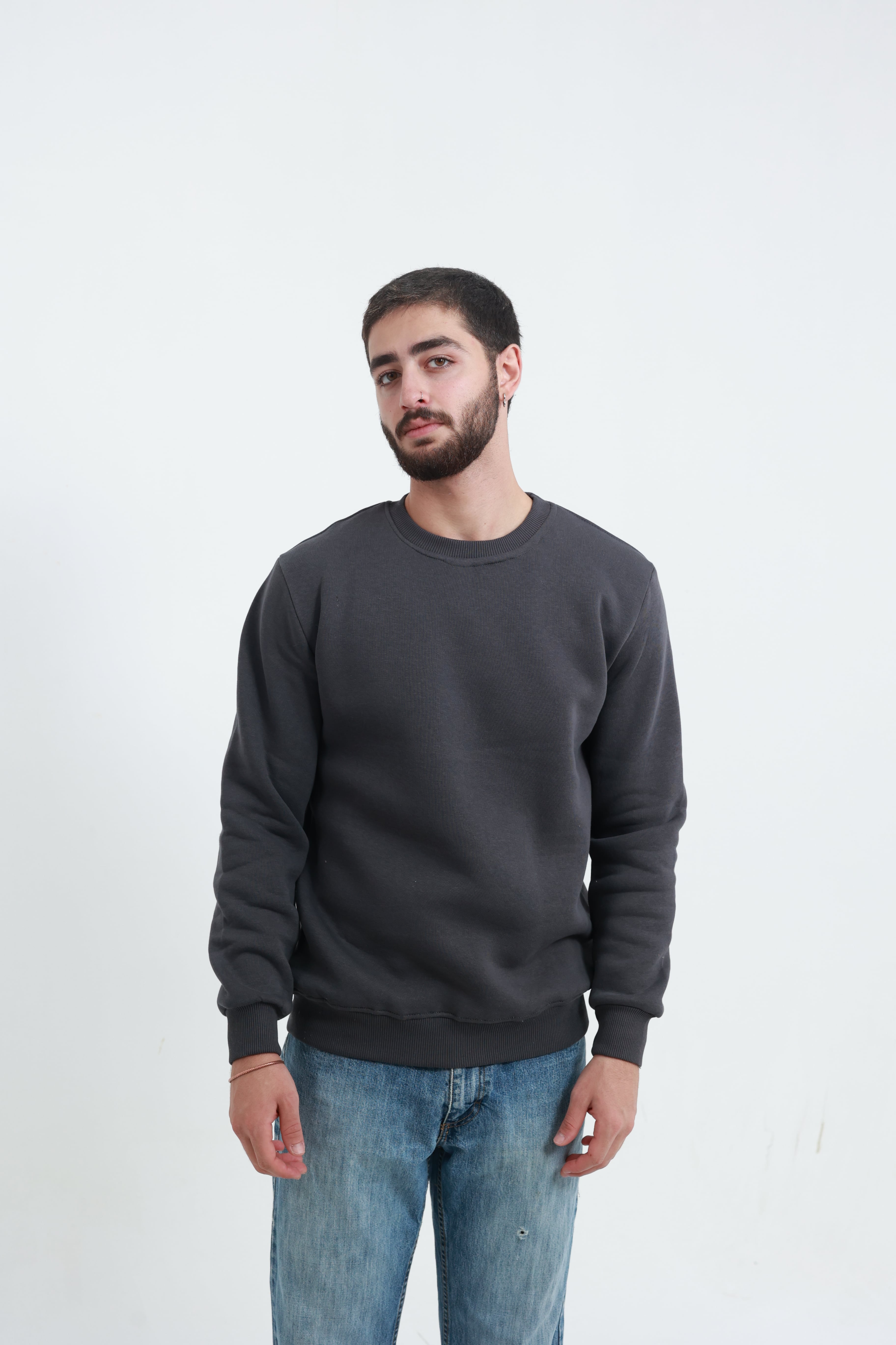 Koyu Füme Erkek Bisiklet Yaka Sweatshirt