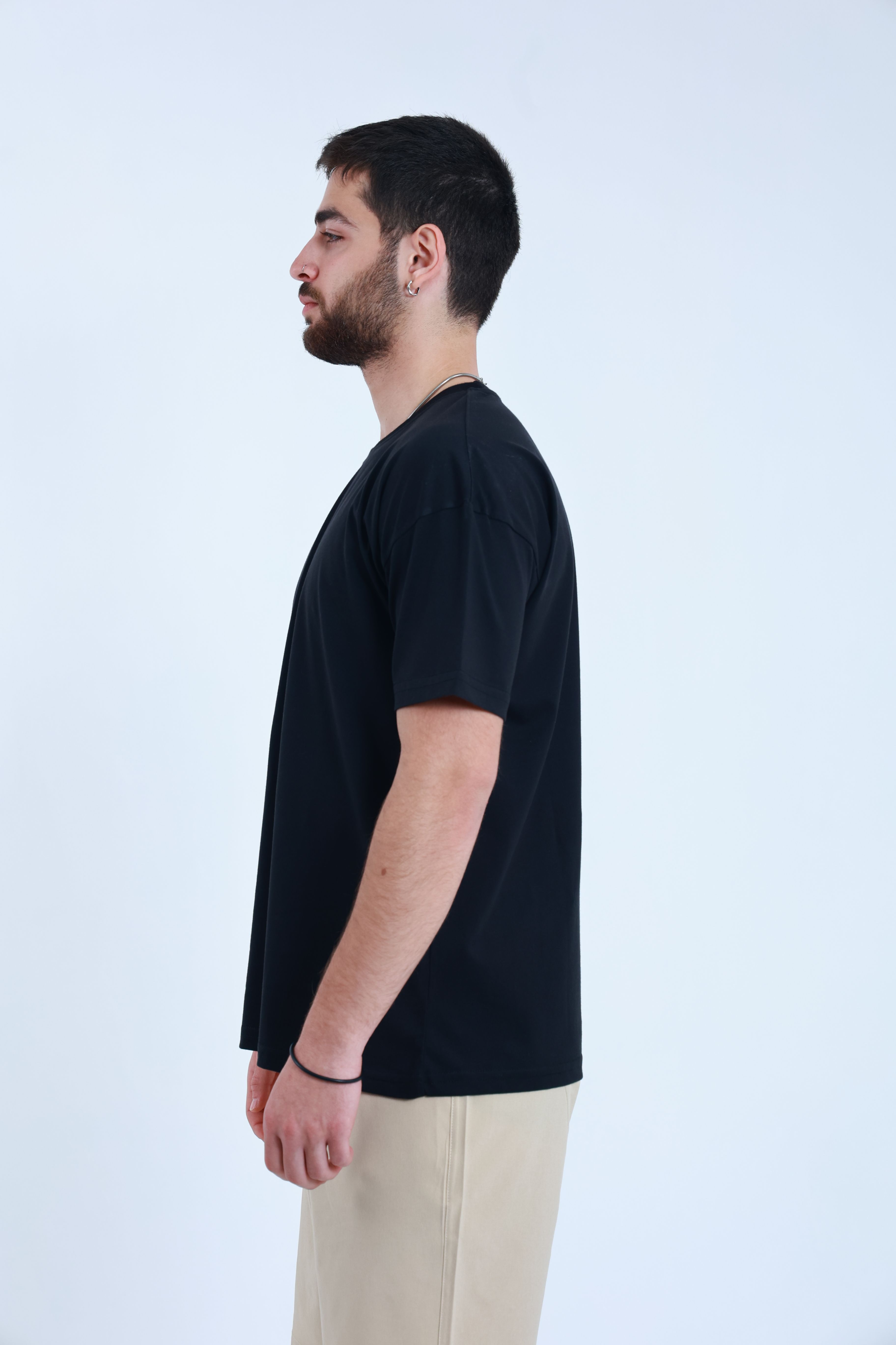Erkek Penye Oversized T-Shirt Siyah