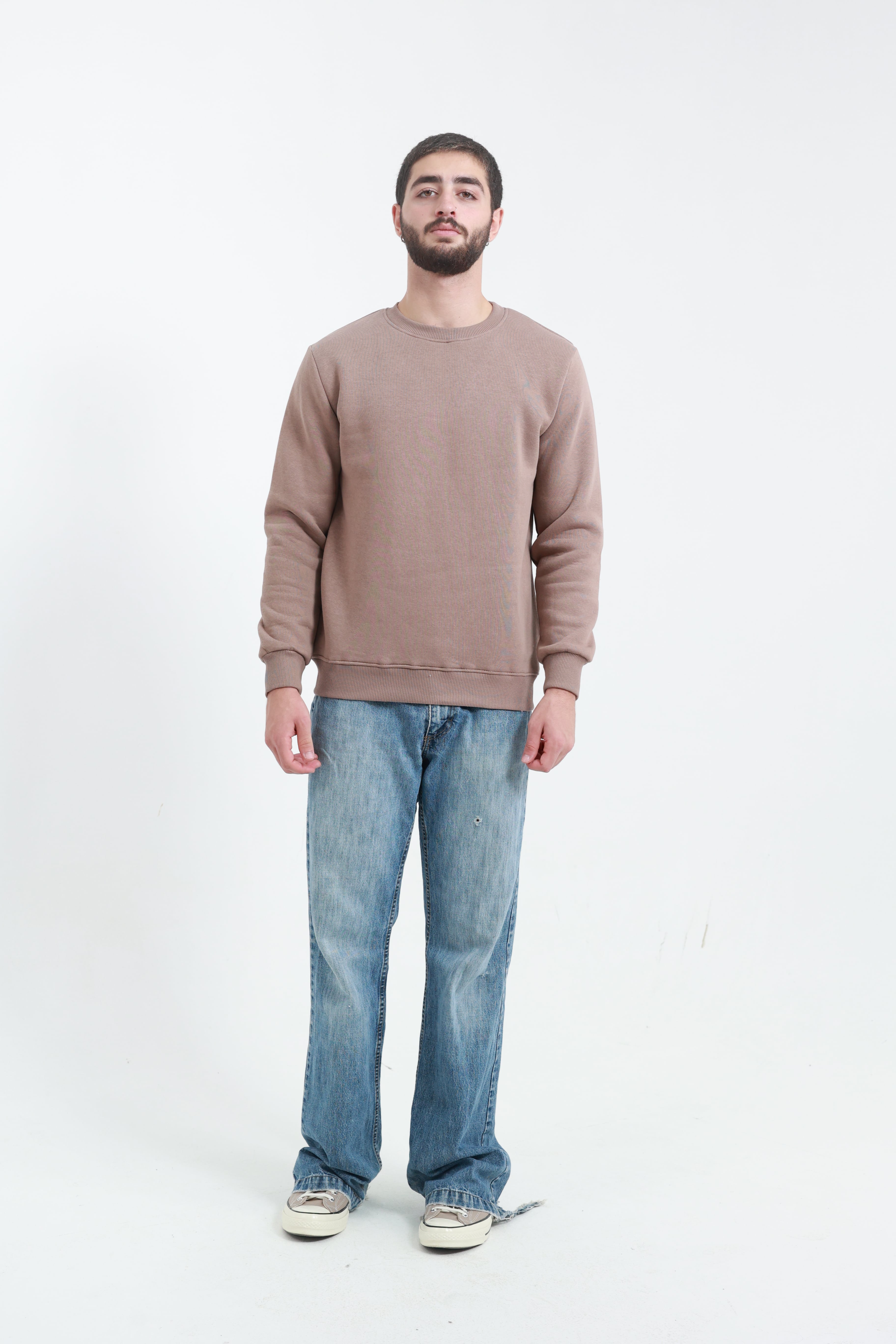 Kahverengi Erkek Bisiklet Yaka Sweatshirt