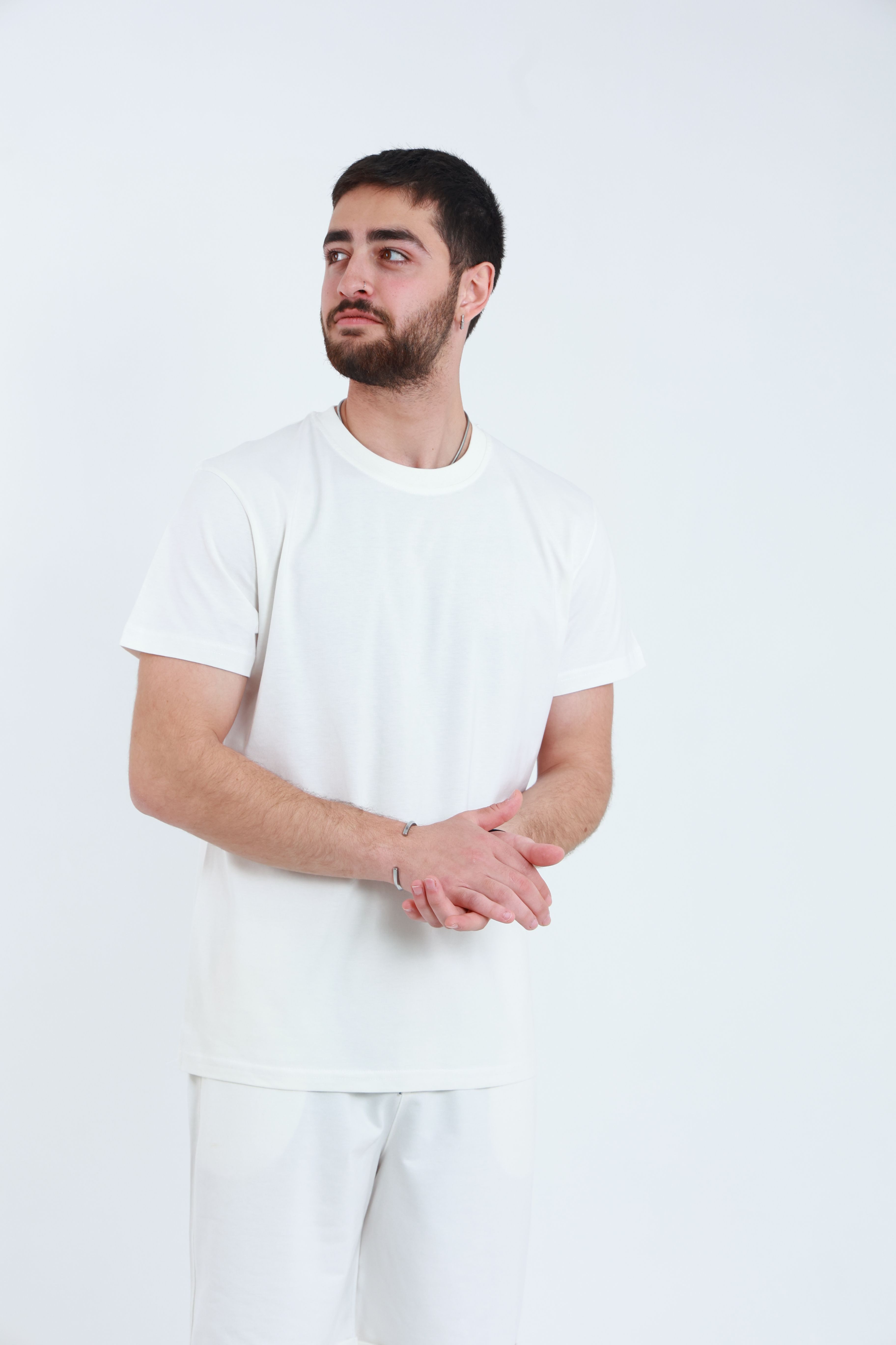Erkek Penye Regular T-Shirt Beyaz
