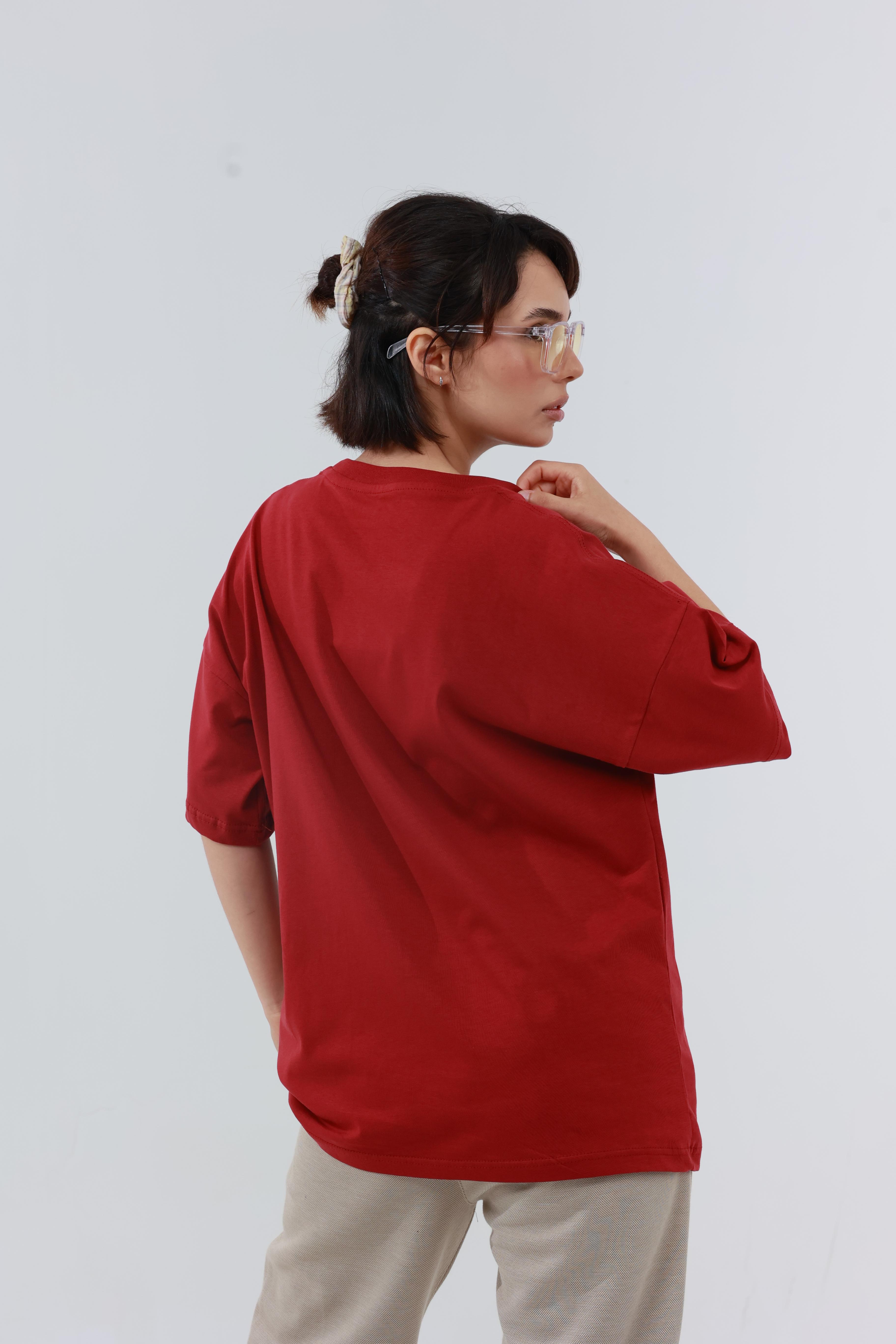Kadın Penye Oversized T-Shirt Kırmızı