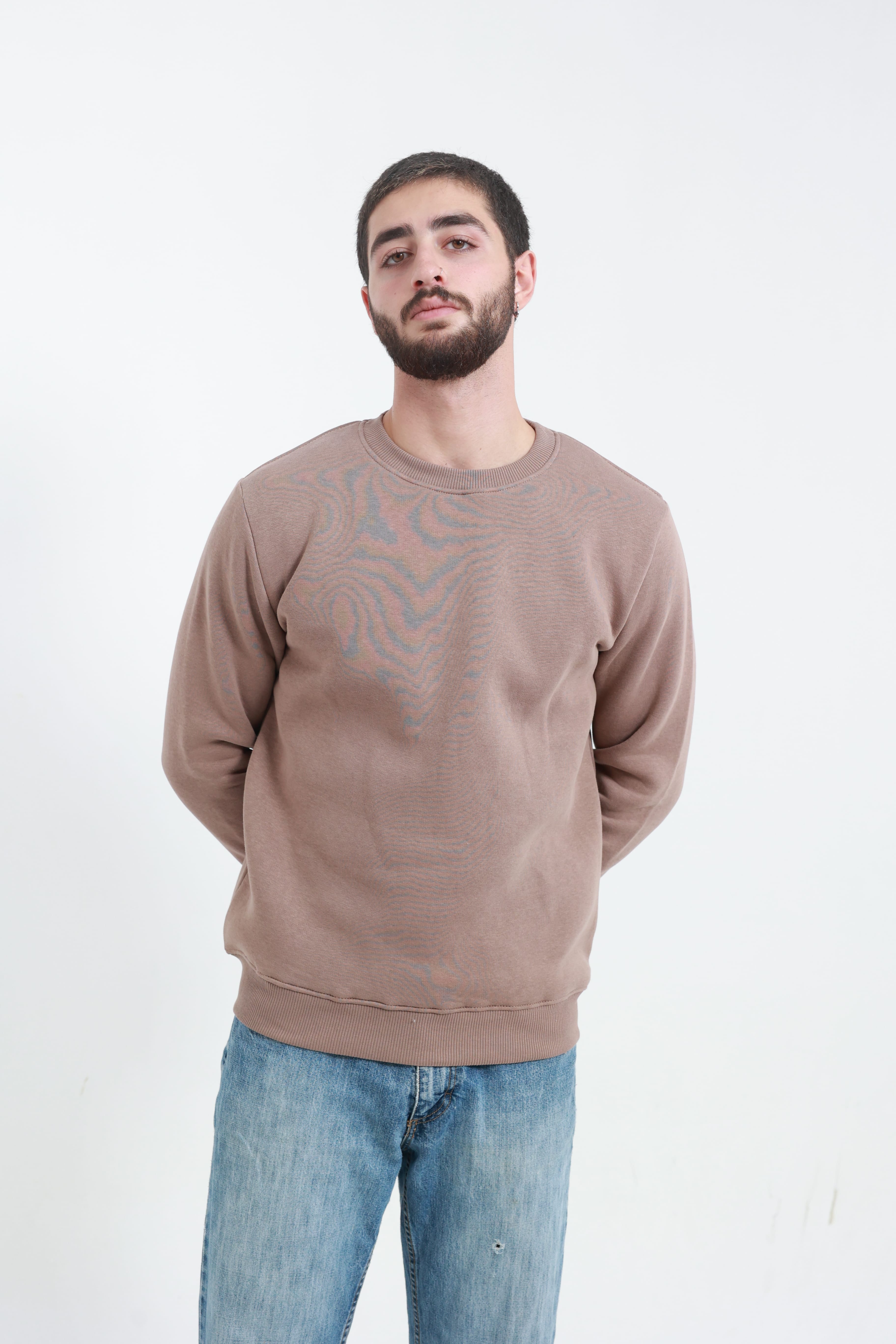 Kahverengi Erkek Bisiklet Yaka Sweatshirt