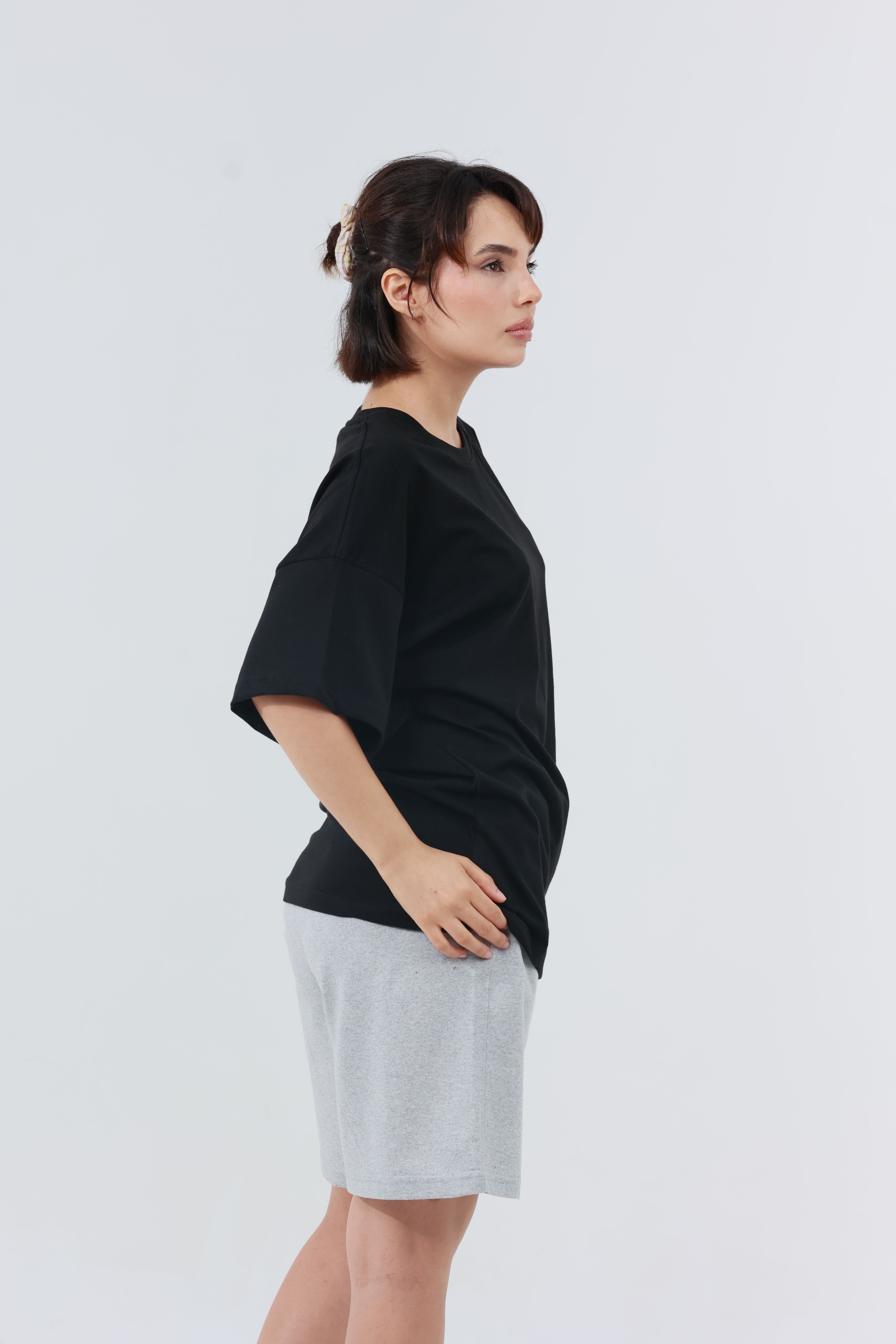 Kadın Penye Oversized T-Shirt Siyah