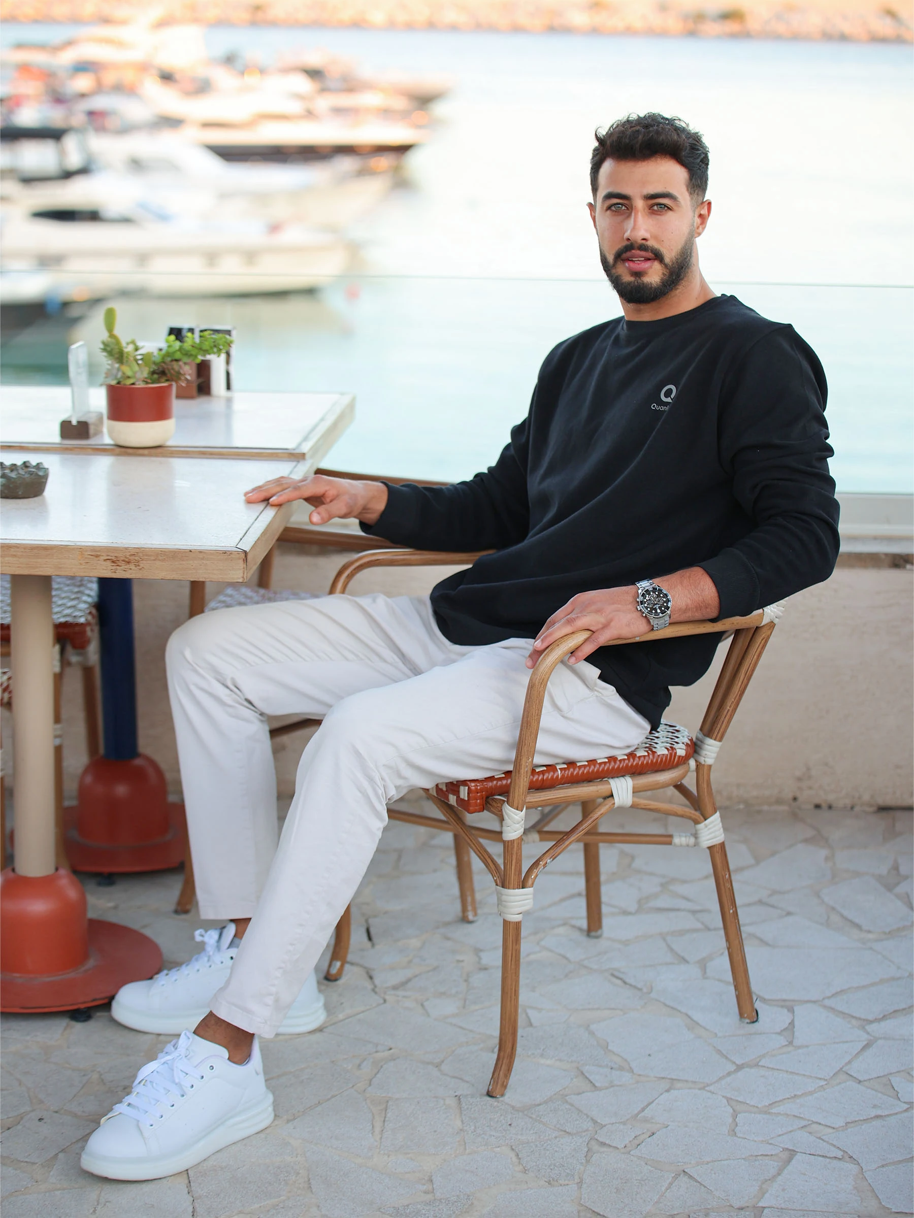 Siyah Quanlex Selanik Kumaş Bisiklet Yaka Sweatshirt