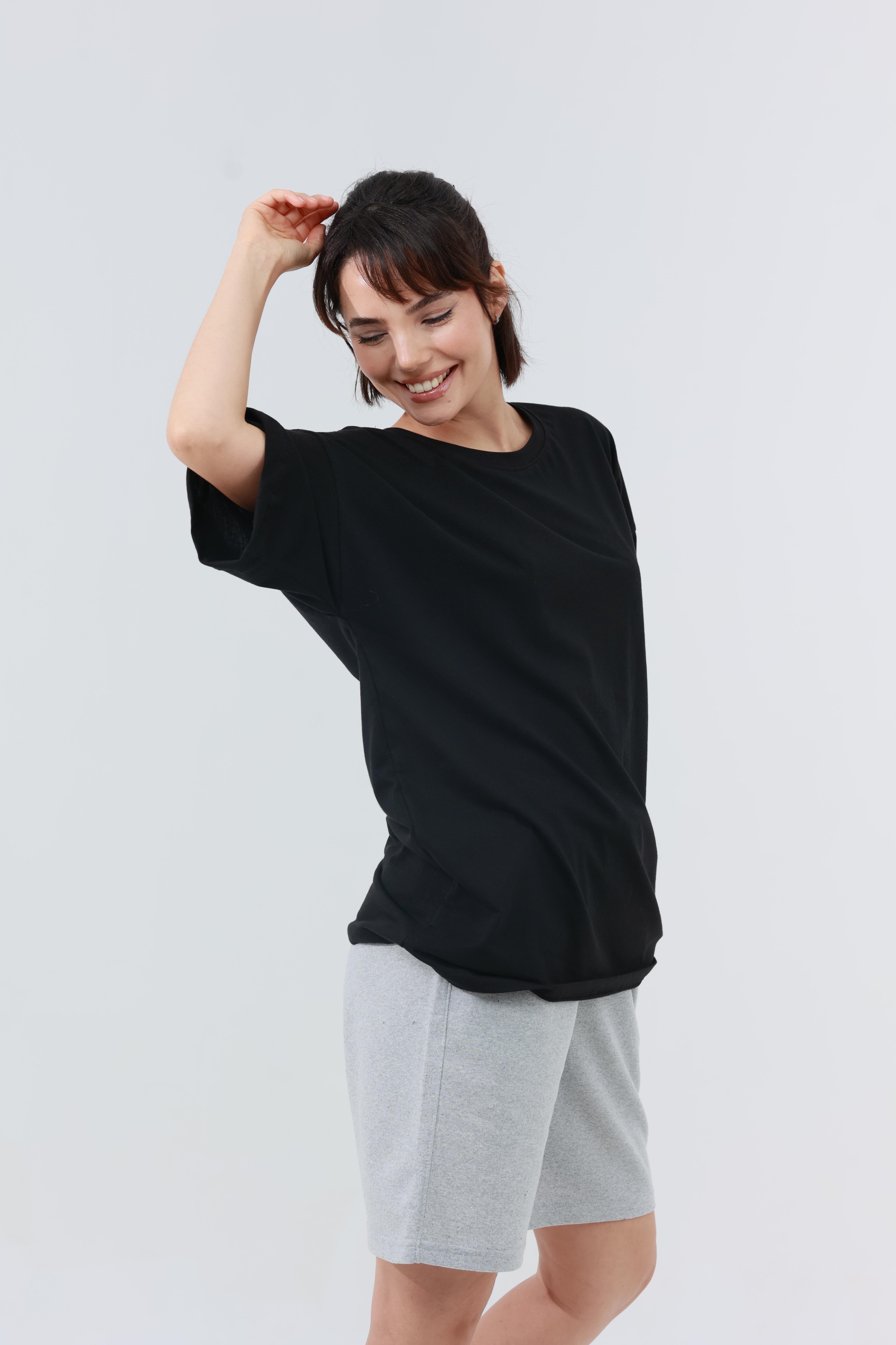 Kadın Penye Oversized T-Shirt Siyah