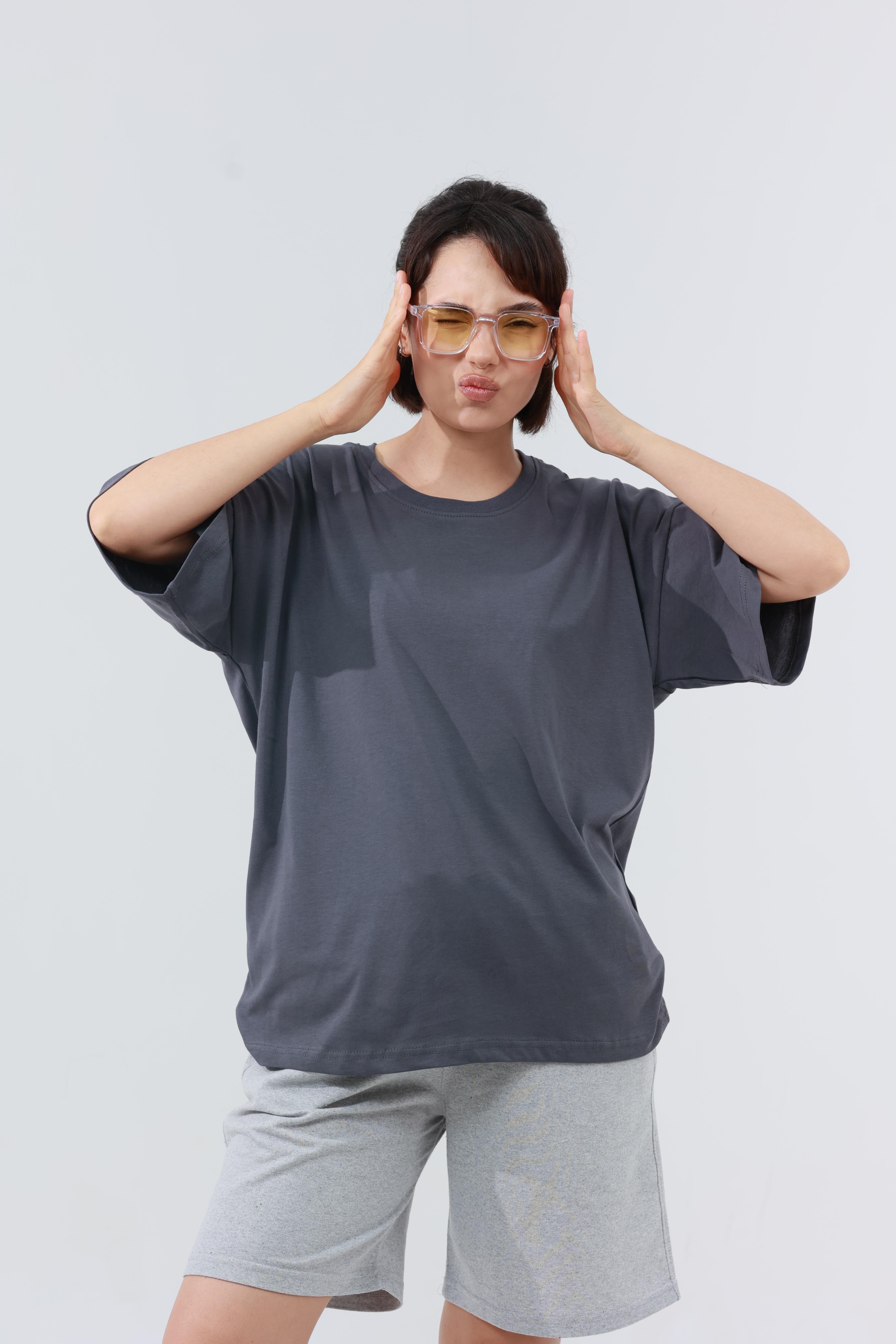 Kadın Penye Oversized T-Shirt Füme