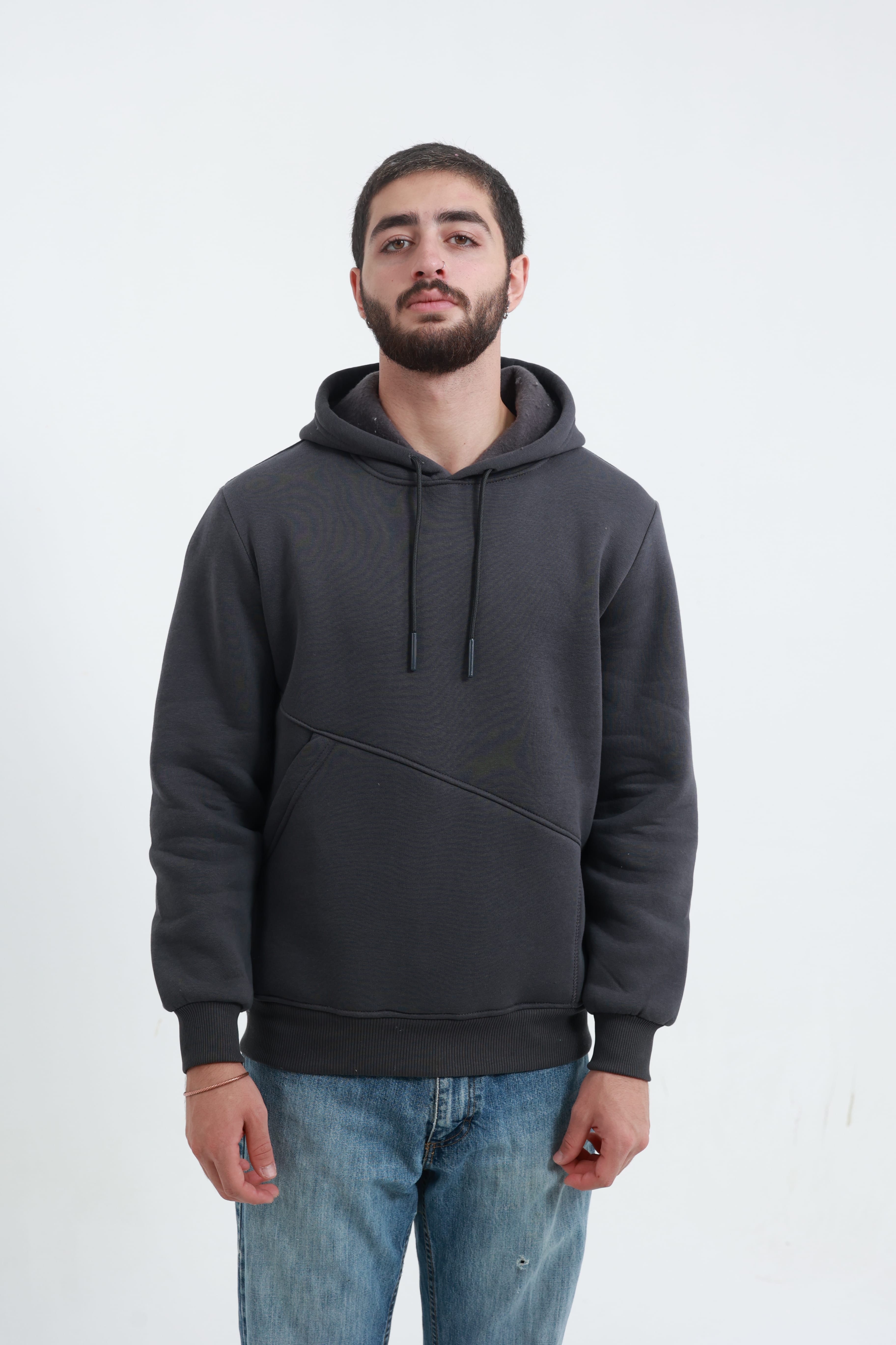 Erkek Yandan Cepli Sweatshirt Koyu Füme
