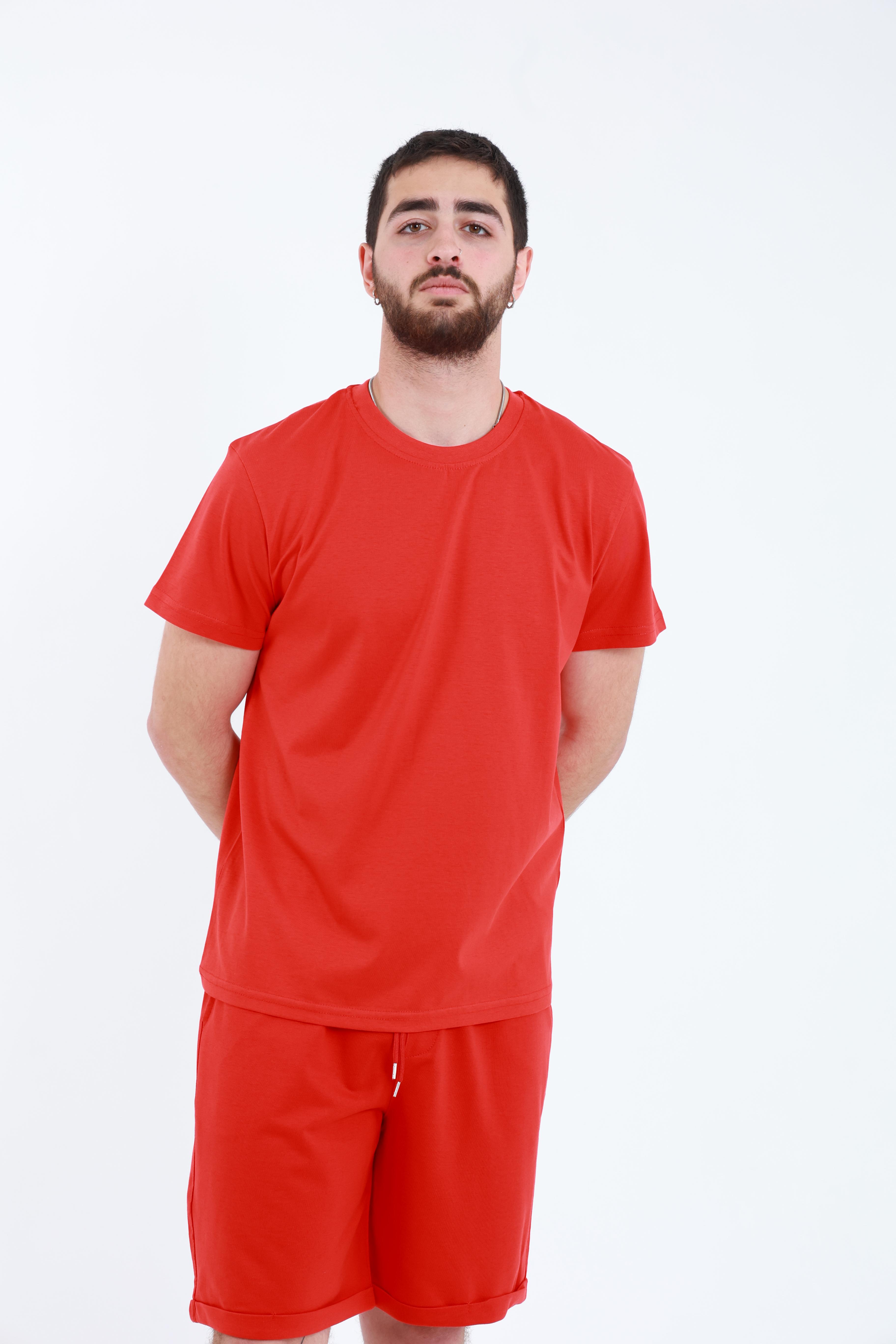 Erkek Penye Regular T-Shirt Kırmızı