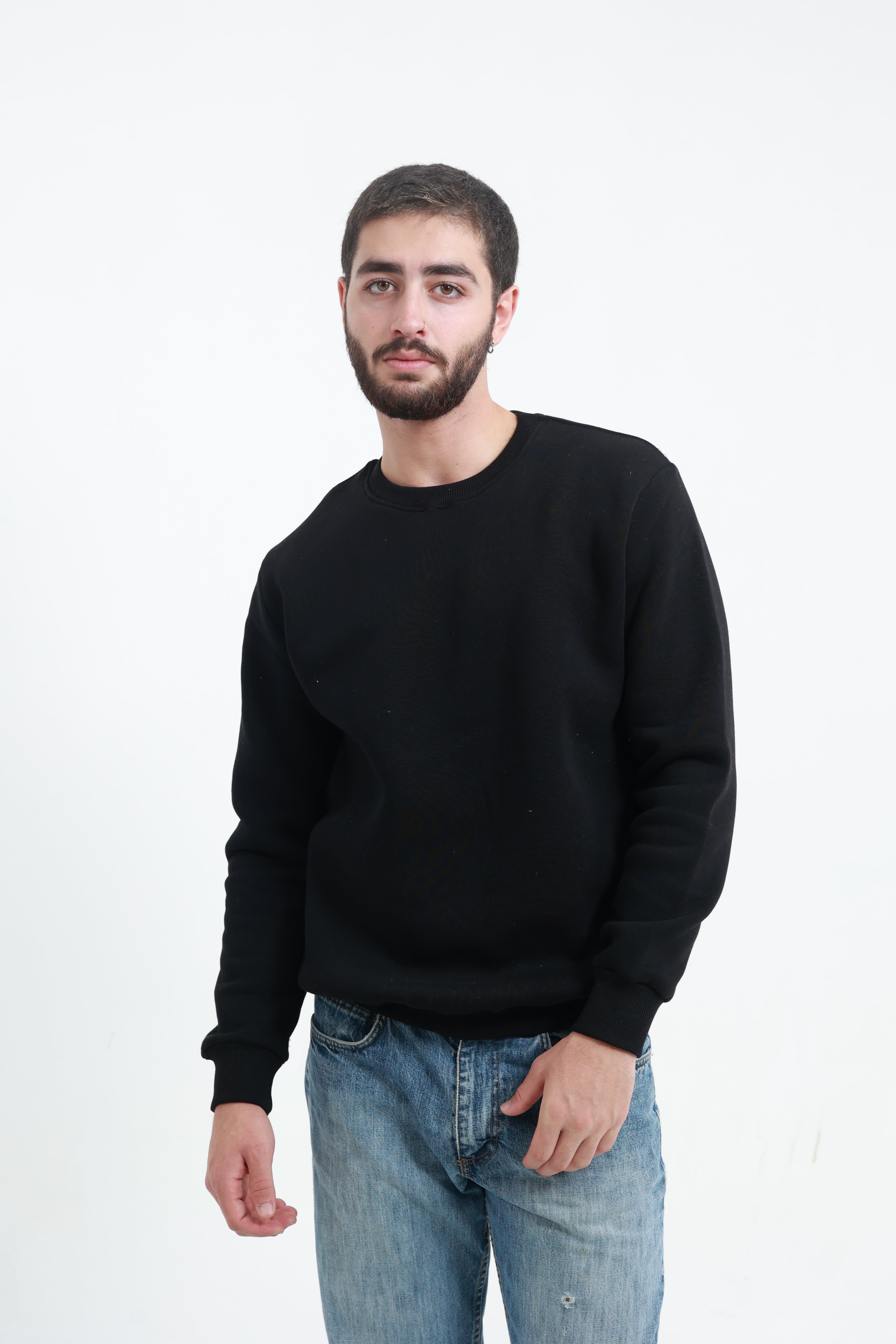 Siyah Erkek Bisiklet Yaka Sweatshirt