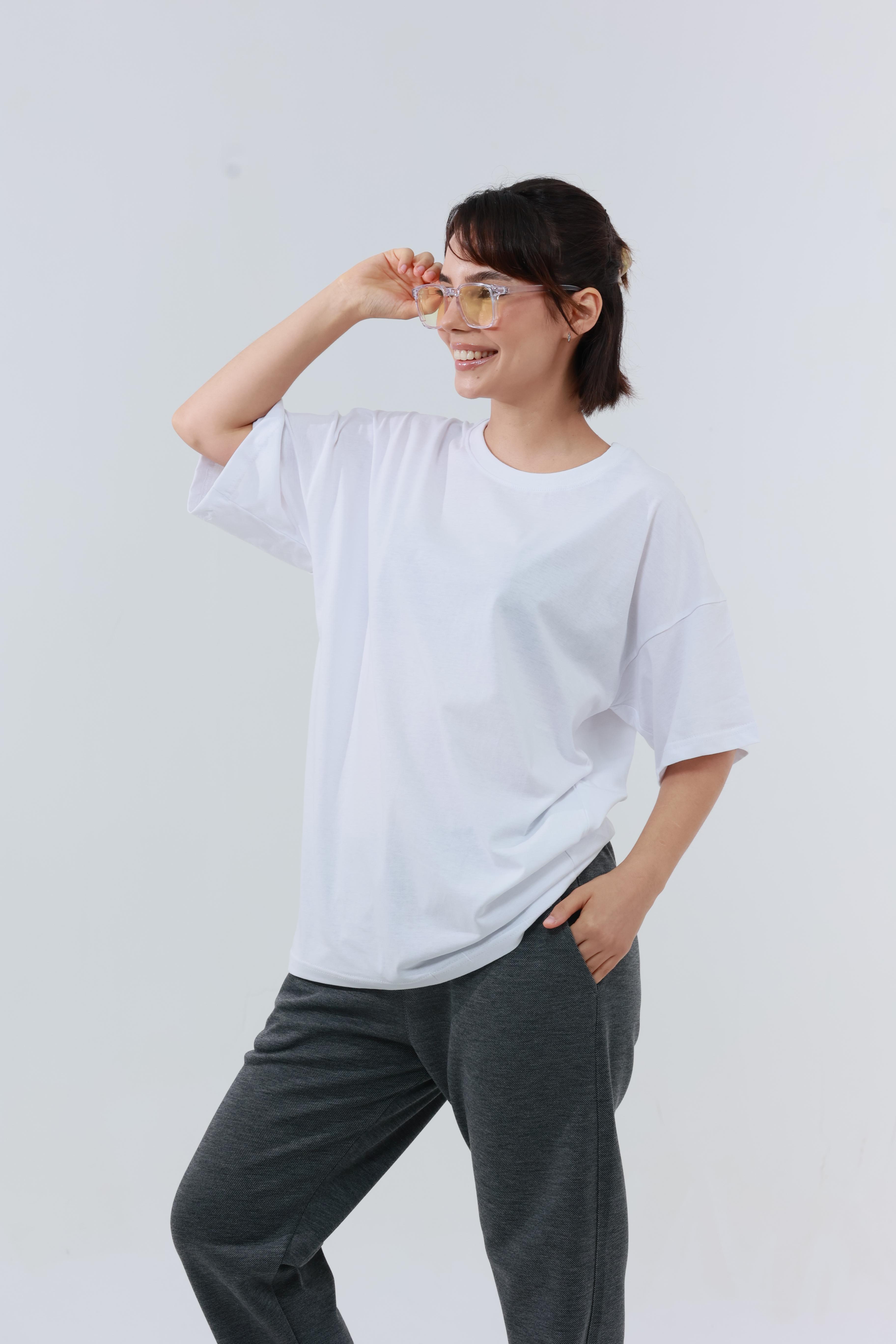 Kadın Penye Oversized T-Shirt Beyaz