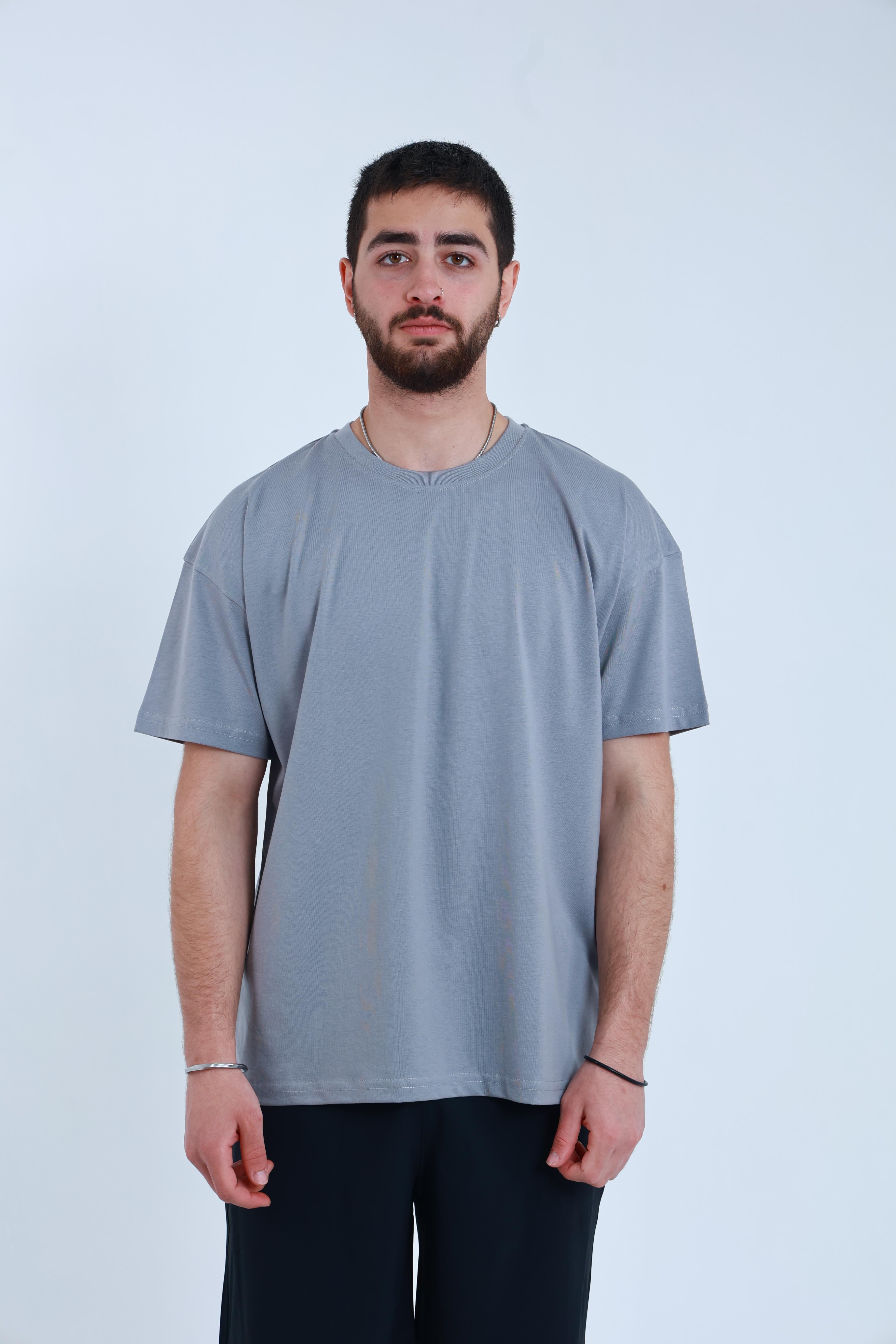 Erkek Penye Oversized T-Shirt Gri