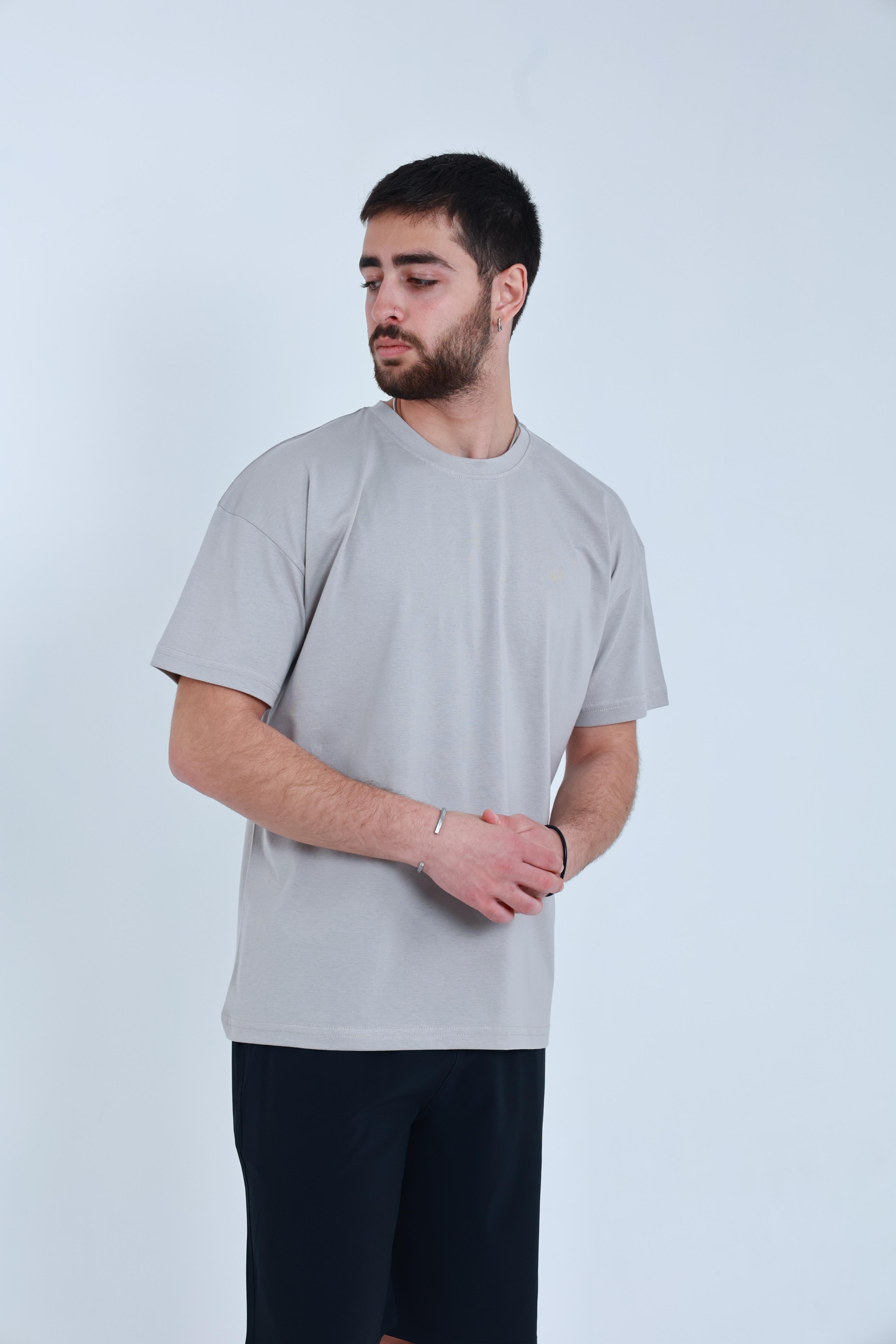 Erkek Penye Oversized T-Shirt Bej