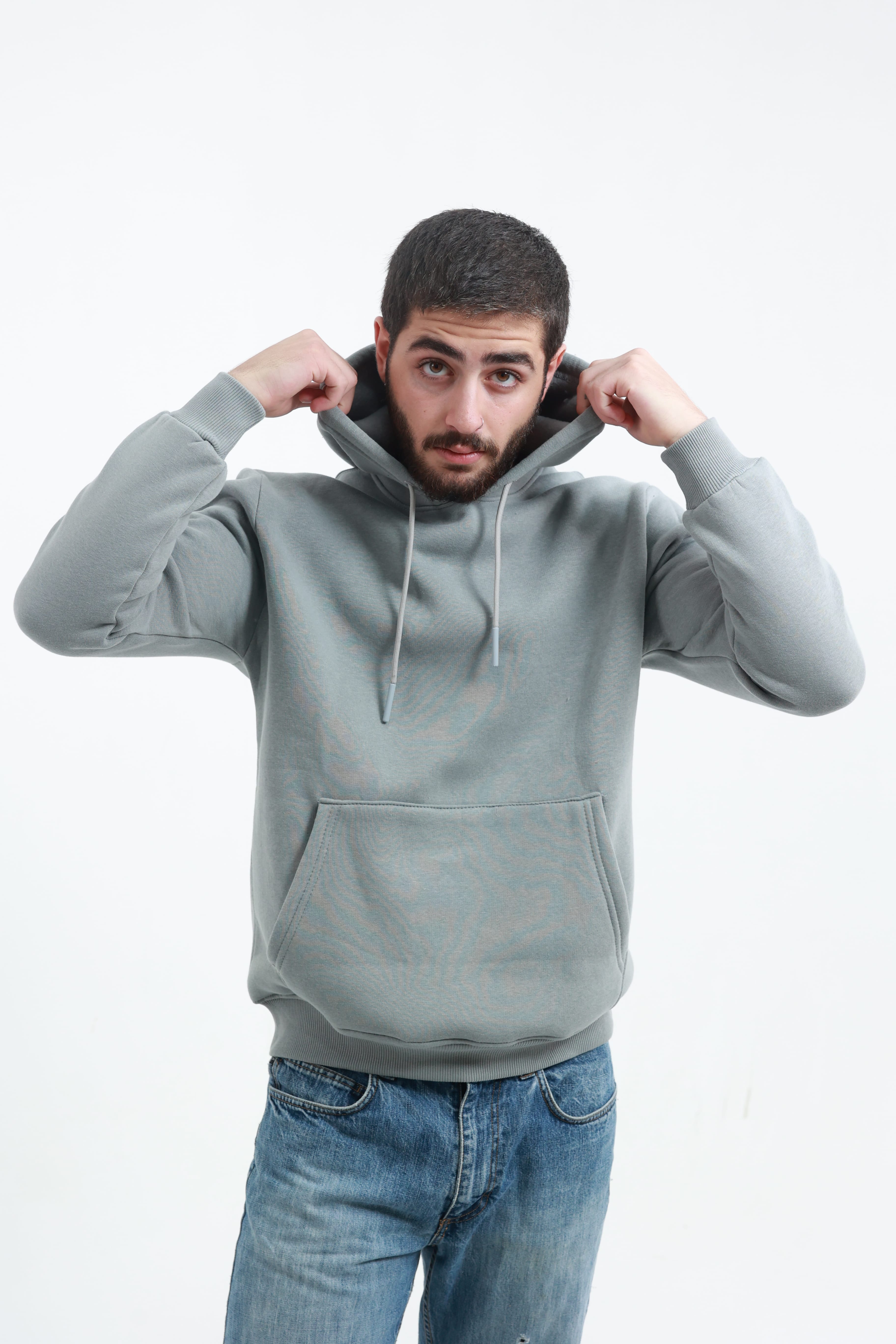 Kanguru Cepli Sweatshirt 3 İplik Gri