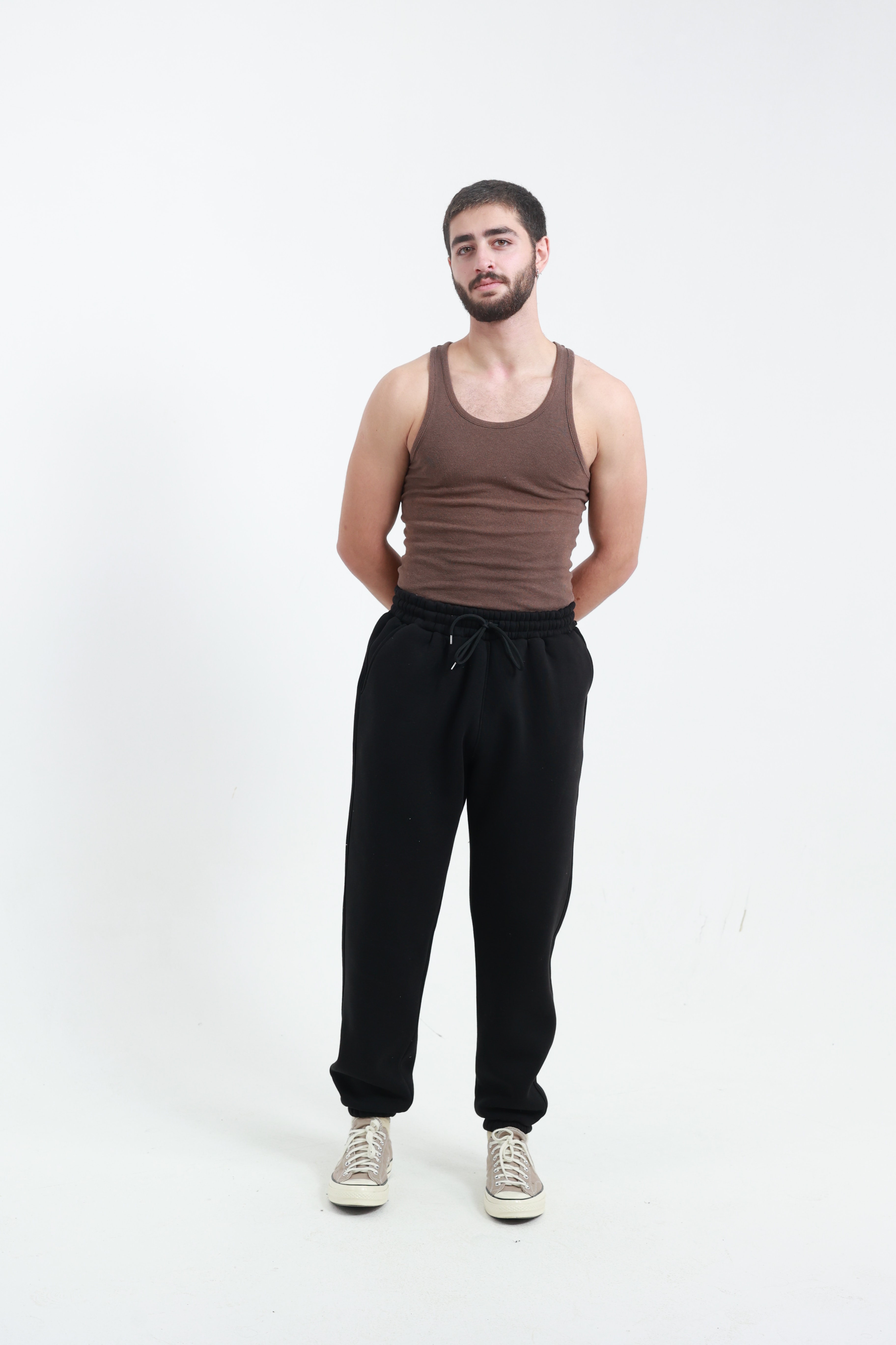 Siyah Erkek Penye Regular Fit 3 İplik Eşofman Altı