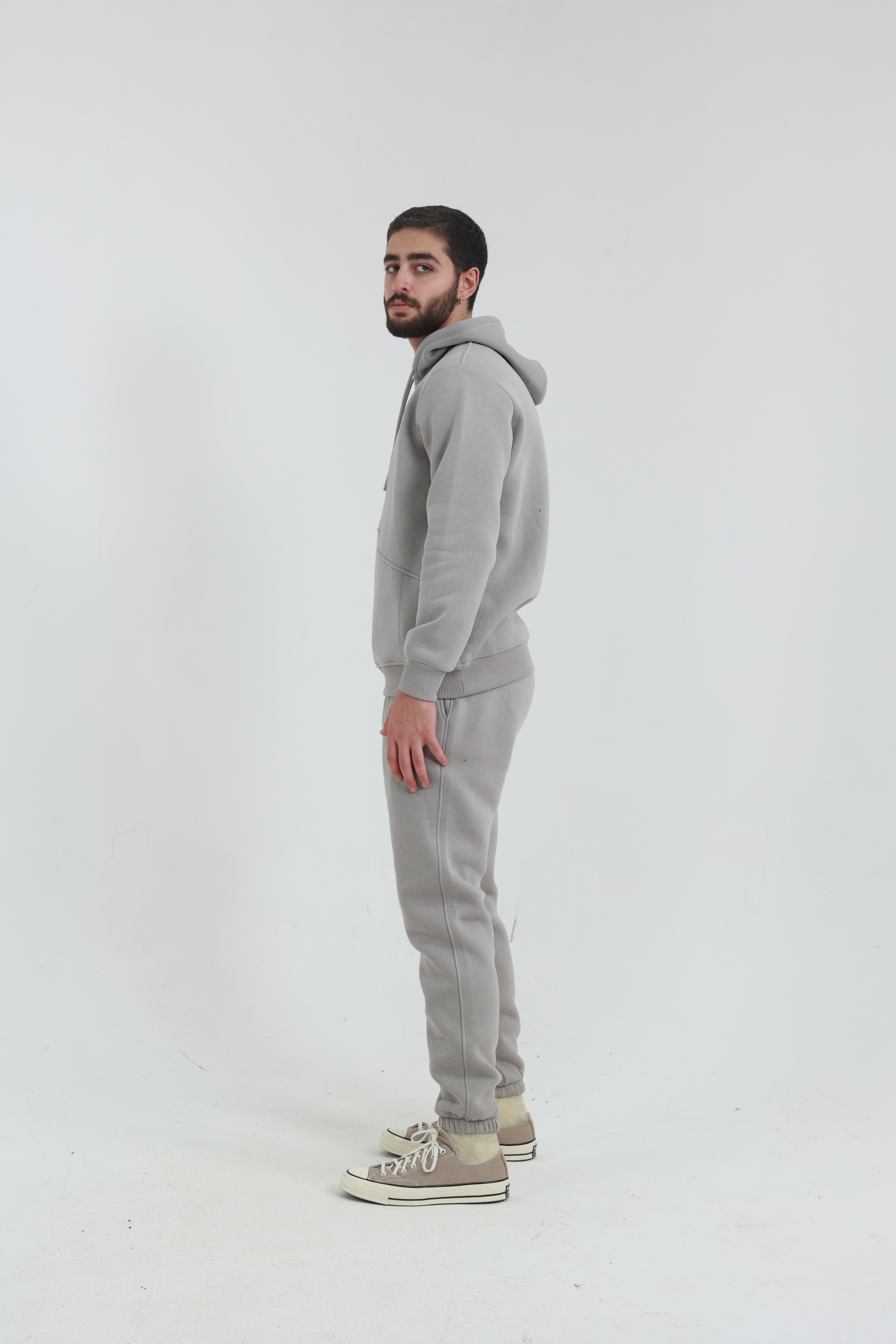 Taş Erkek Penye Regular Fit Yandan Cepli Sweatshirt 3 İplik Eşofman Takım