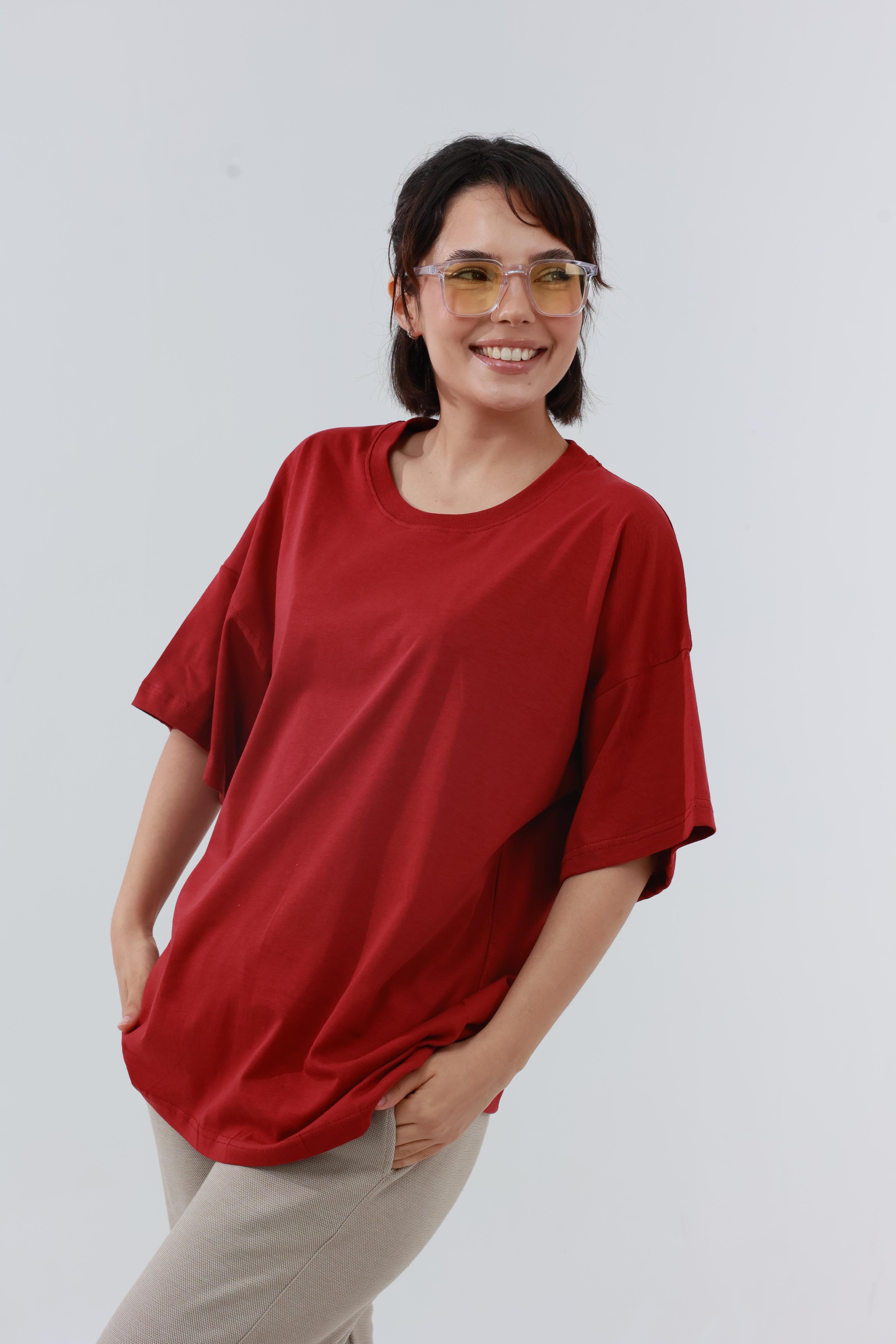 Kadın Penye Oversized T-Shirt Kırmızı