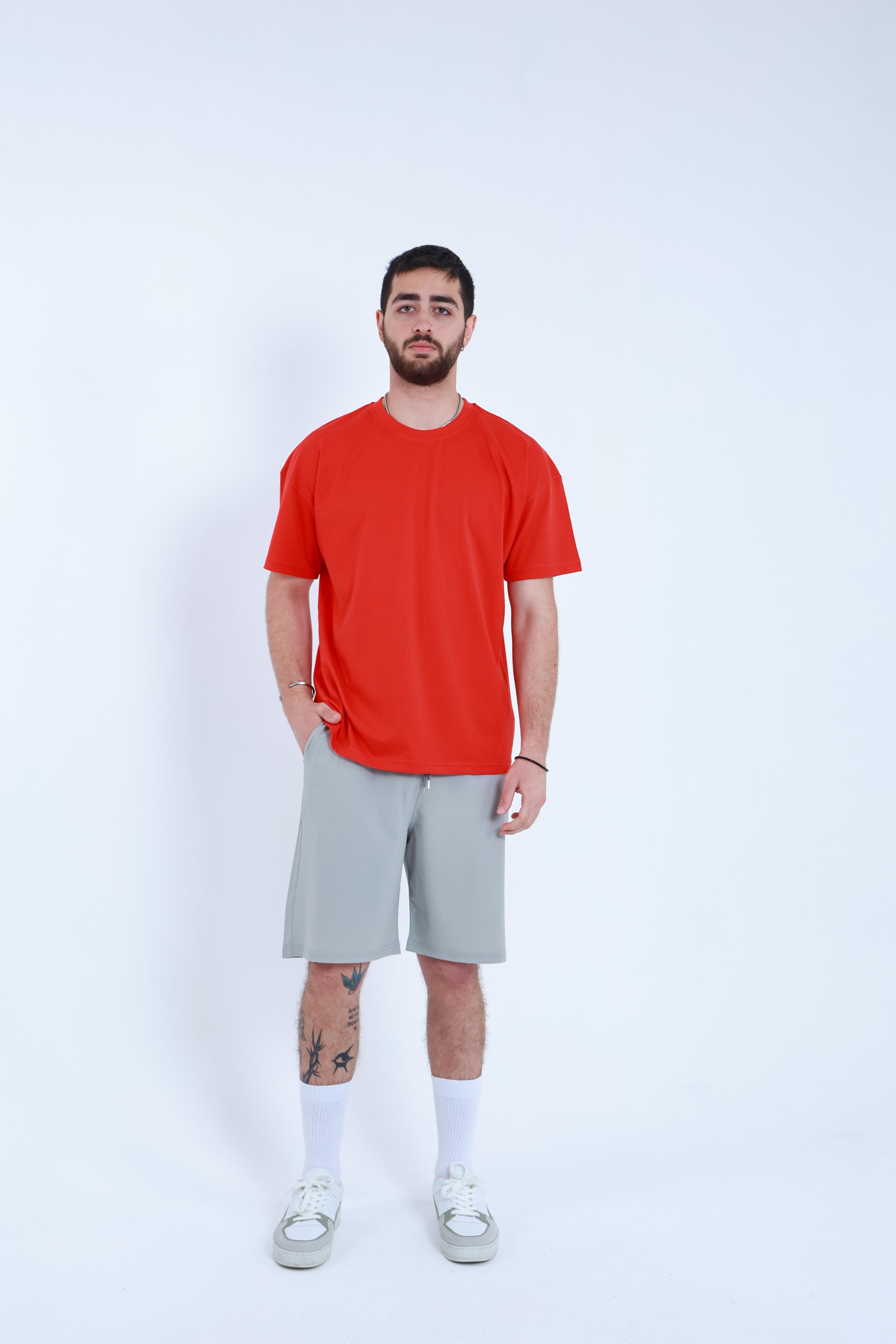 Erkek Penye Oversized T-Shirt Kırmızı