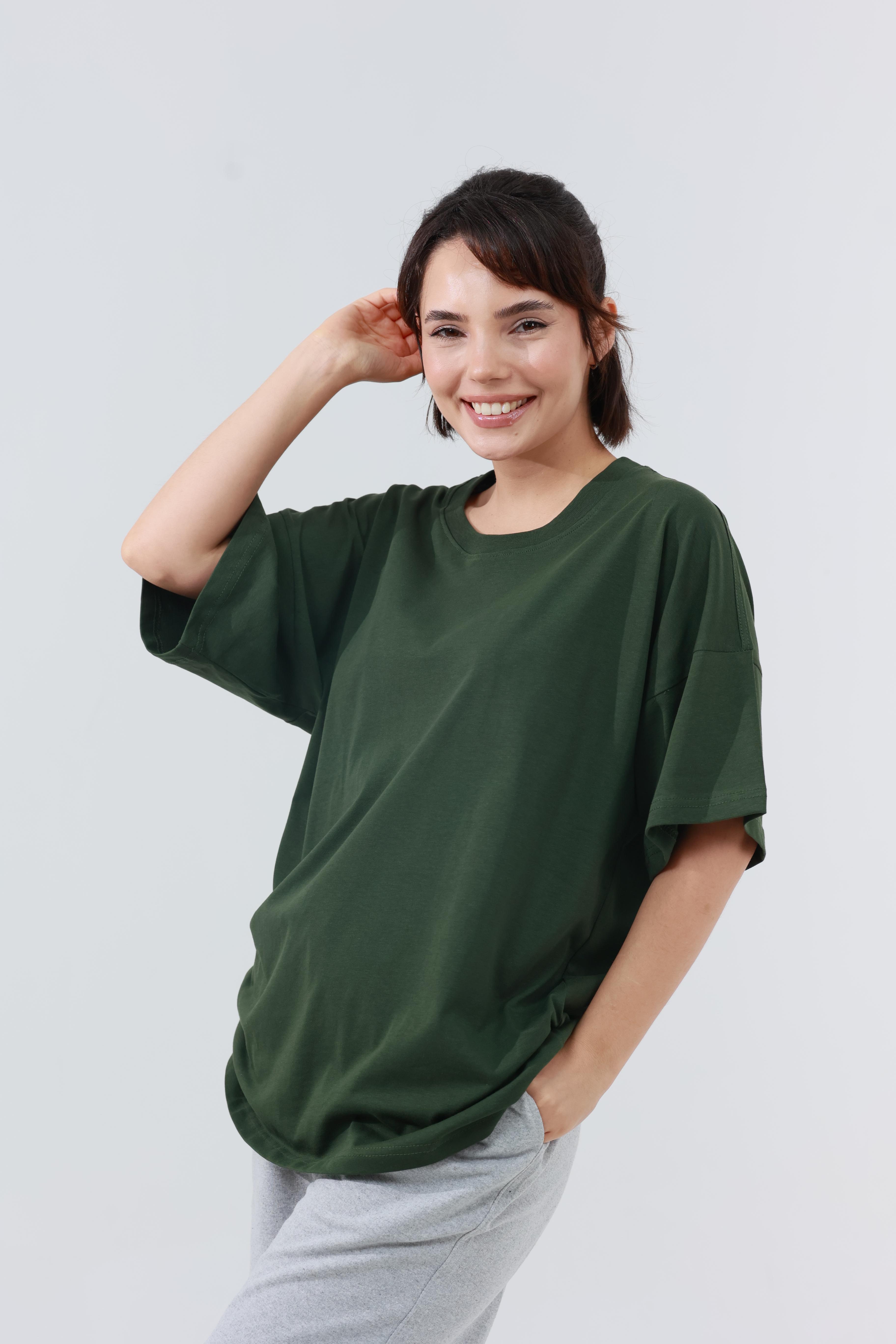 Kadın Penye Oversized T-Shirt Haki
